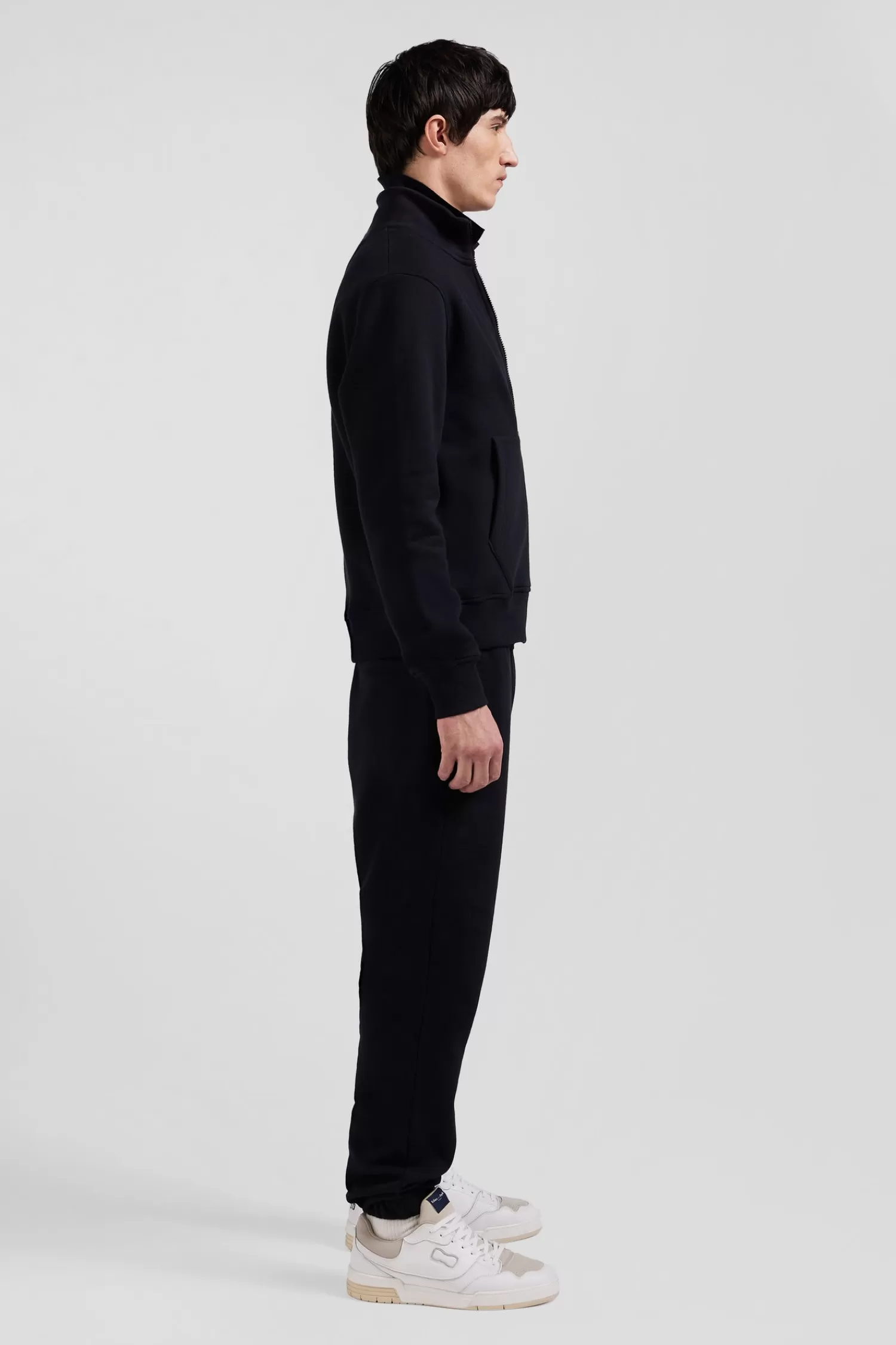 Eden Park Regular black zipped brushed cotton fleece sweatshirt with high top collar< Sweatshirts