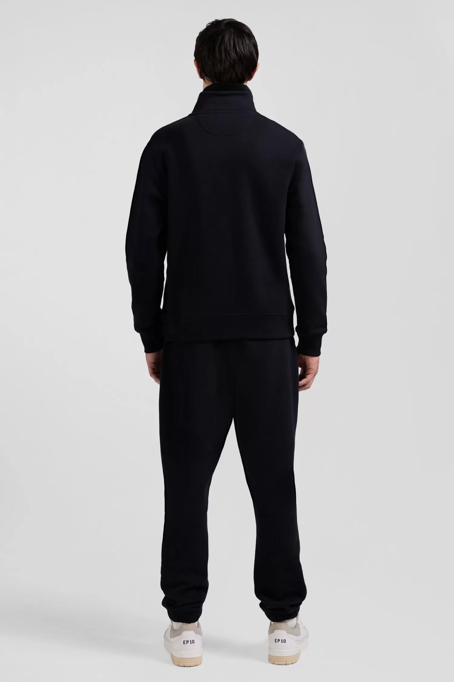 Eden Park Regular black zipped brushed cotton fleece sweatshirt with high top collar< Sweatshirts