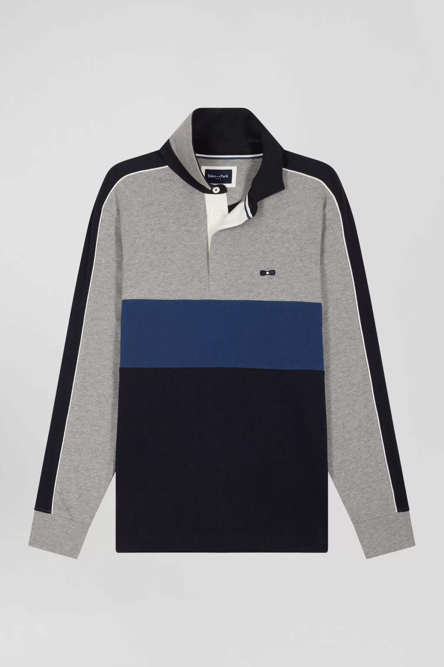 Eden Park Regular blue and grey colorblock long-sleeved cotton rugby shirt< Rugby Shirts