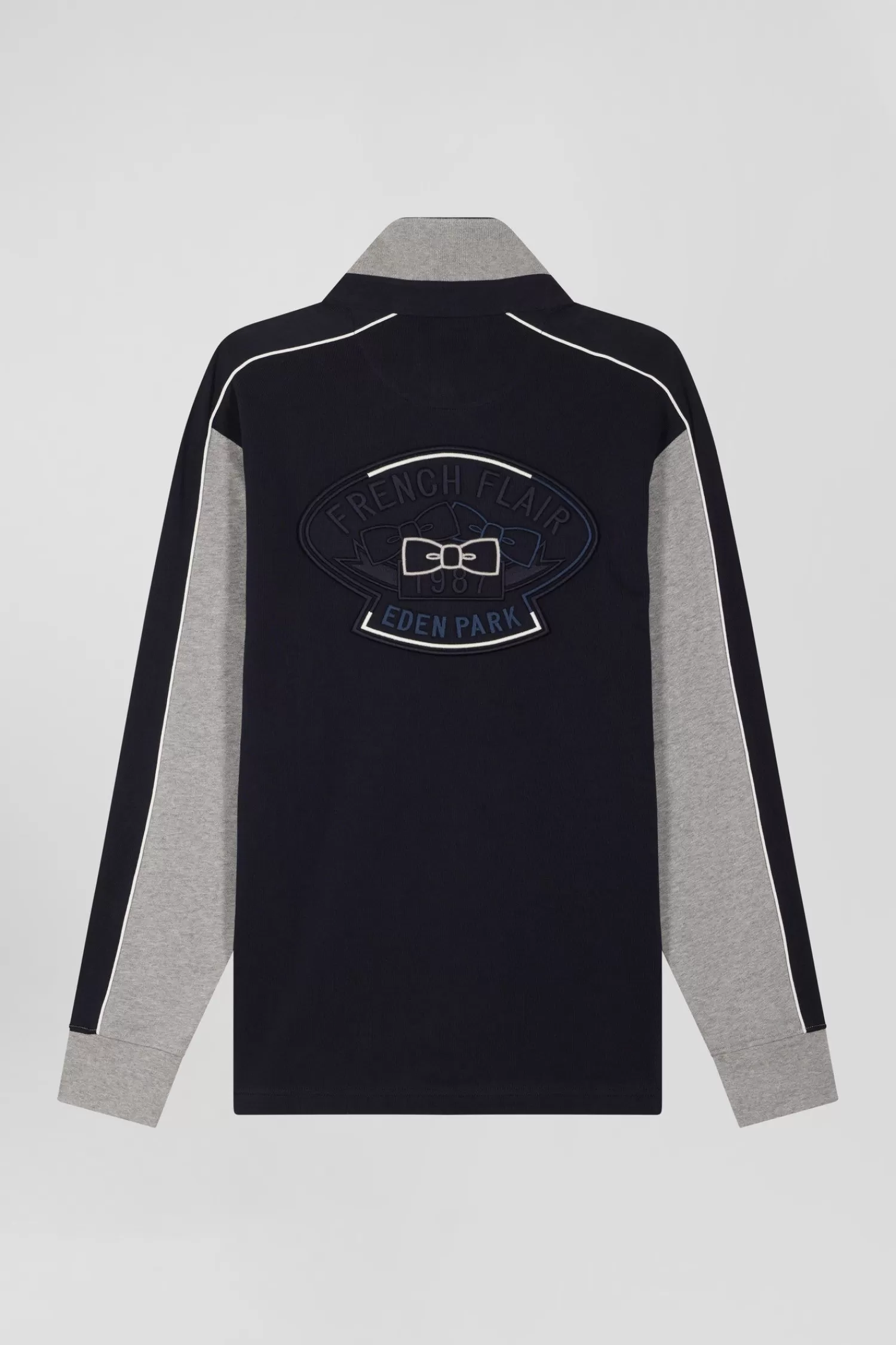 Eden Park Regular blue and grey colorblock long-sleeved cotton rugby shirt< Rugby Shirts