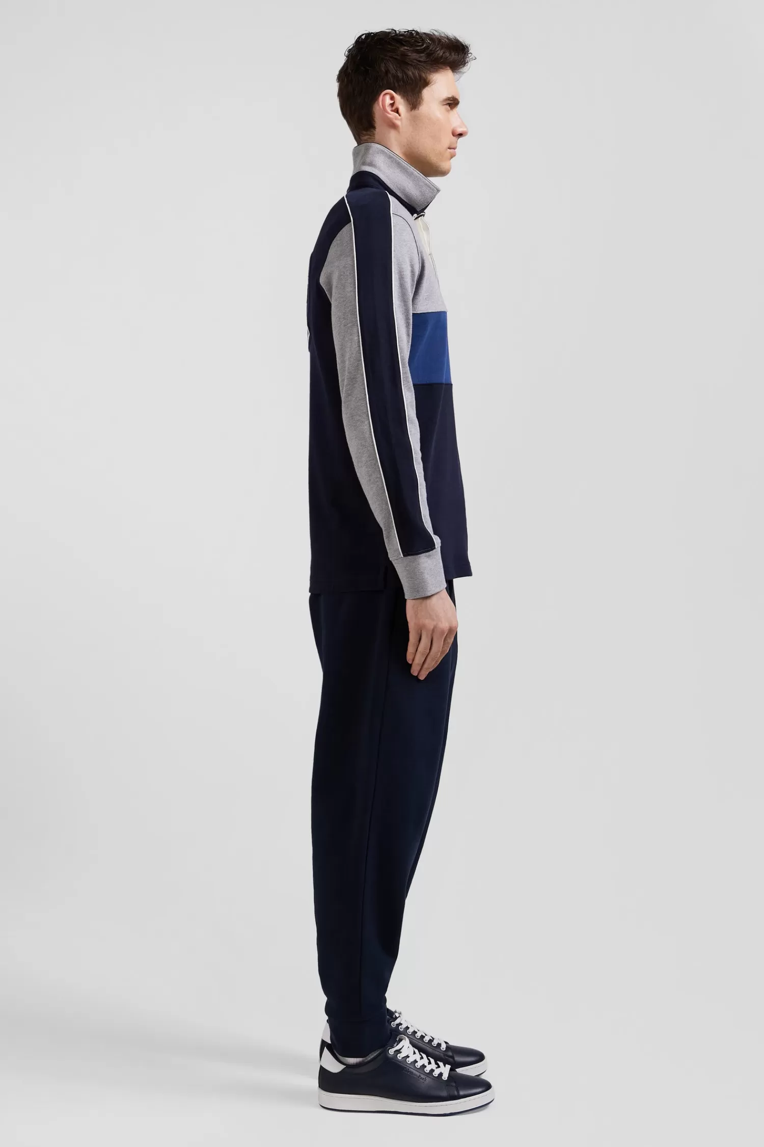 Eden Park Regular blue and grey colorblock long-sleeved cotton rugby shirt< Rugby Shirts