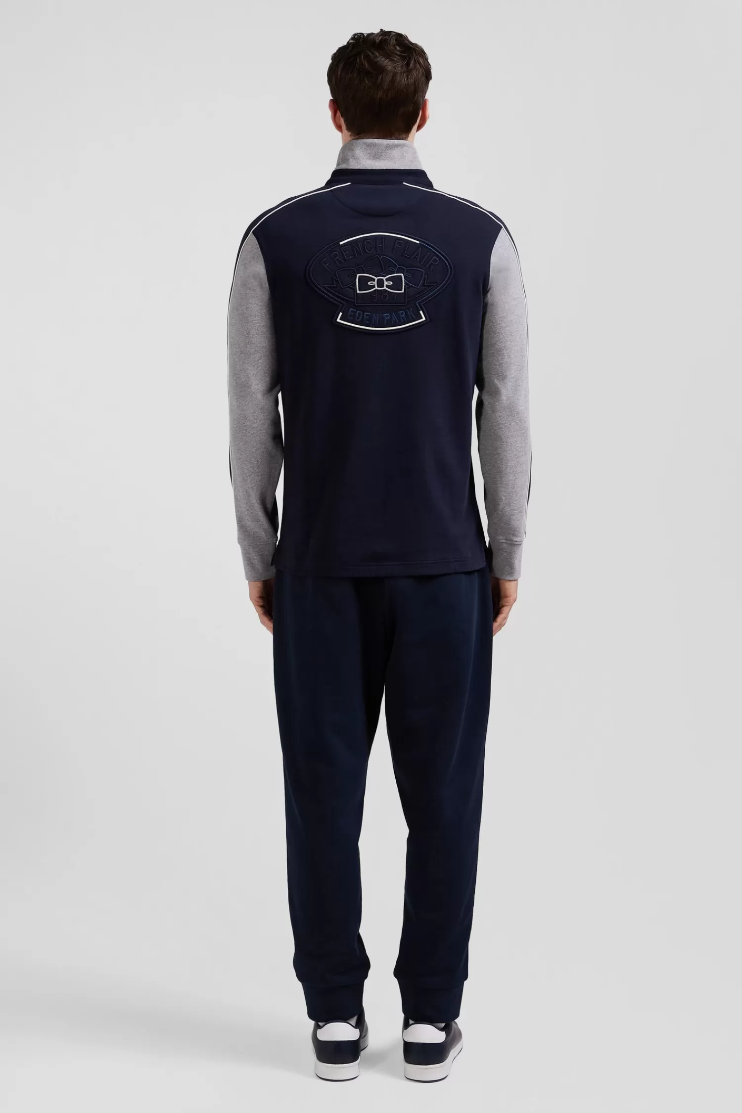 Eden Park Regular blue and grey colorblock long-sleeved cotton rugby shirt< Rugby Shirts