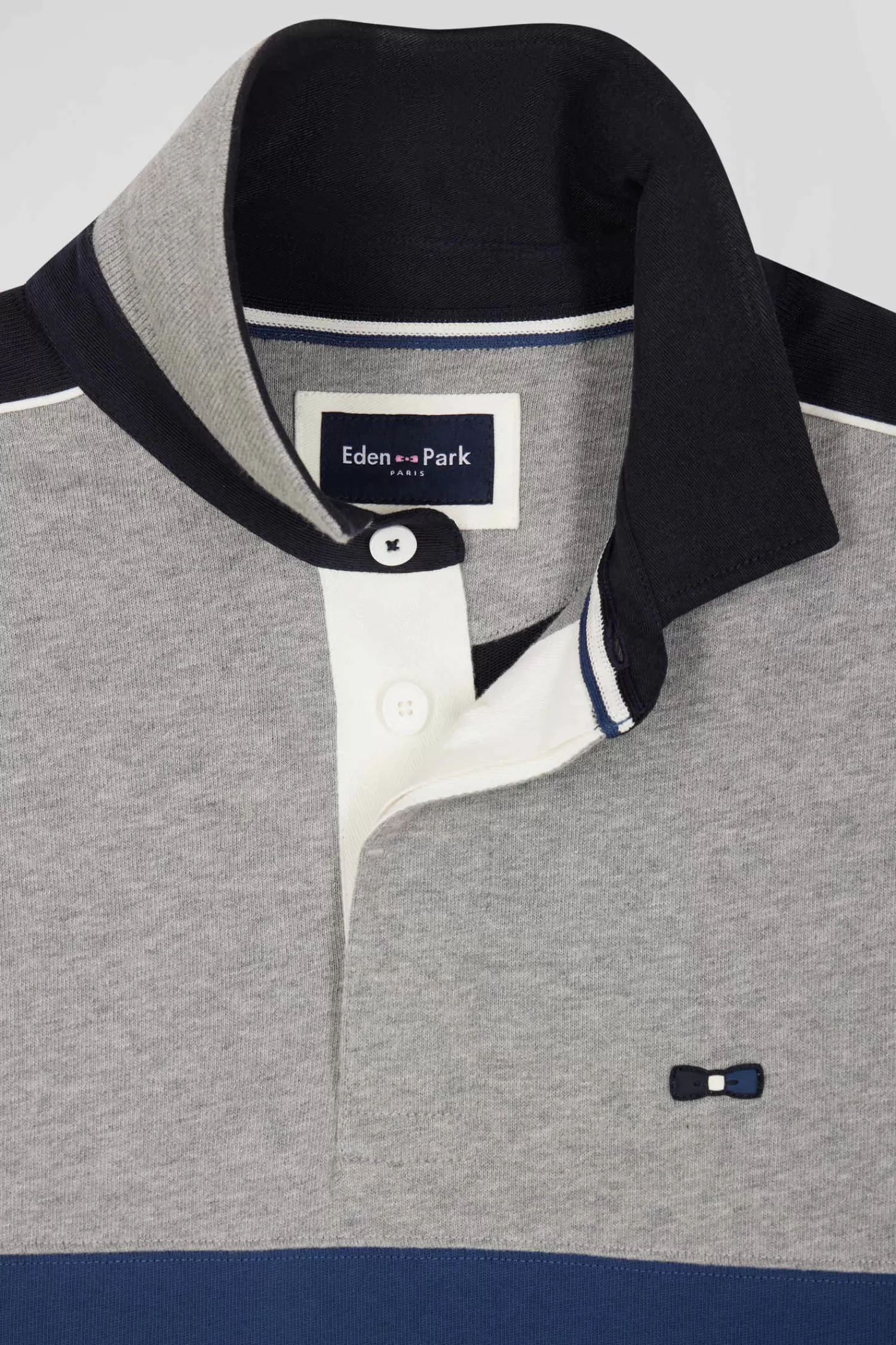 Eden Park Regular blue and grey colorblock long-sleeved cotton rugby shirt< Rugby Shirts