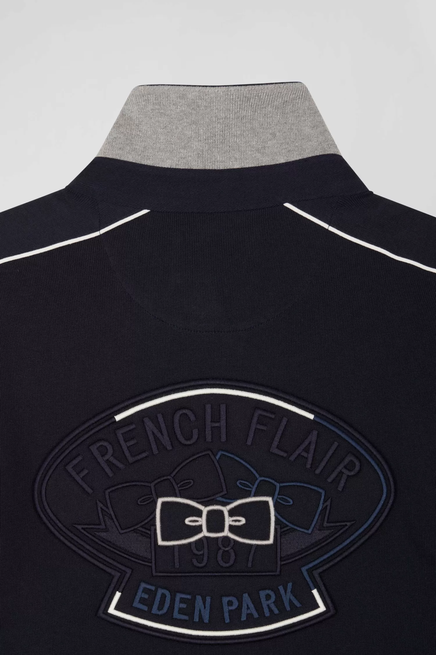 Eden Park Regular blue and grey colorblock long-sleeved cotton rugby shirt< Rugby Shirts