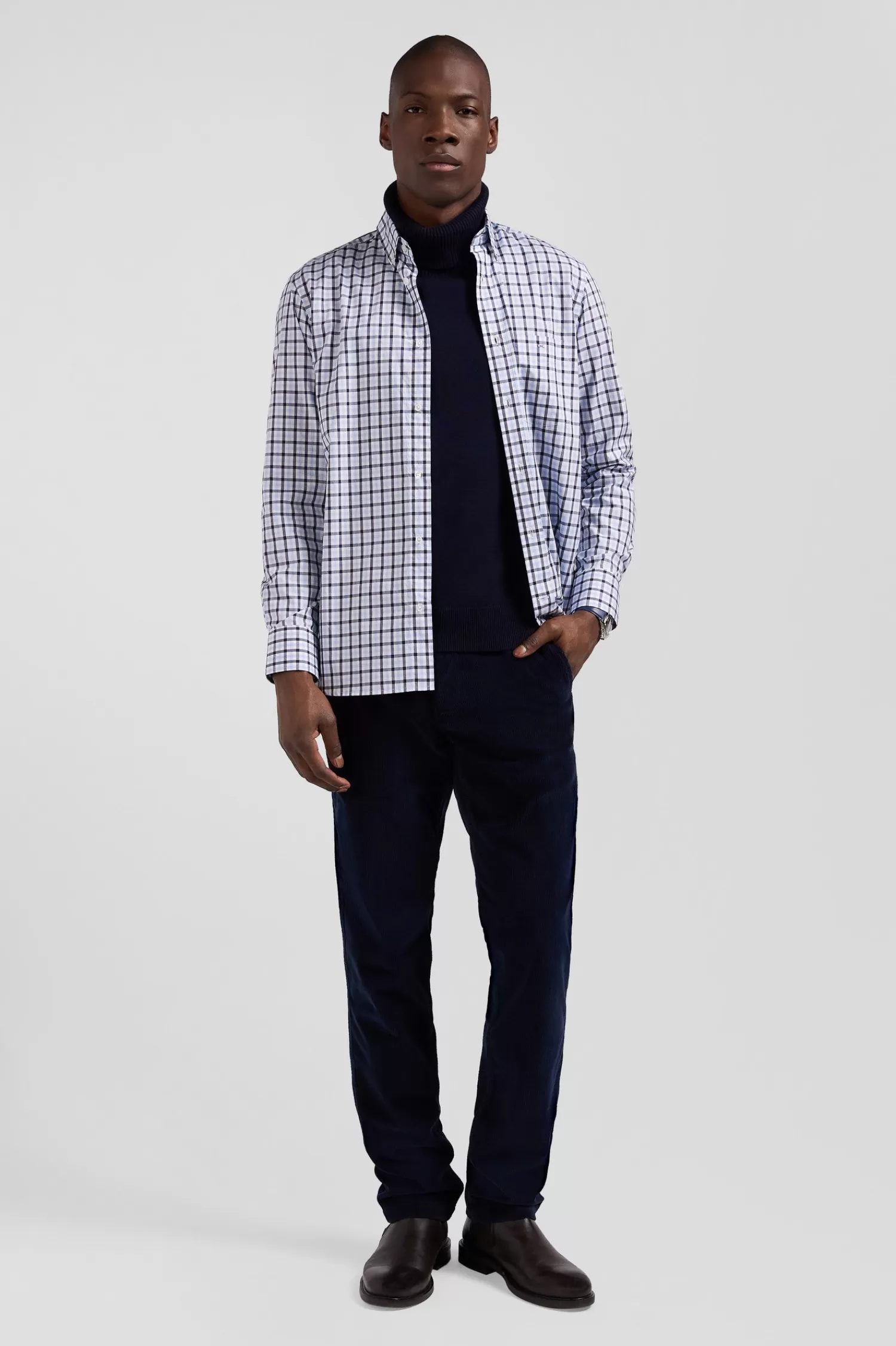 Eden Park Regular blue and white checked cotton poplin shirt< Shirts