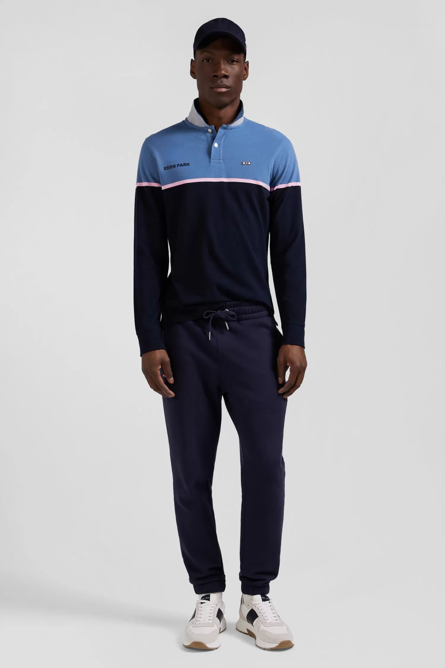Eden Park Regular blue bicolor long-sleeved cotton piqué polo shirt< Polos