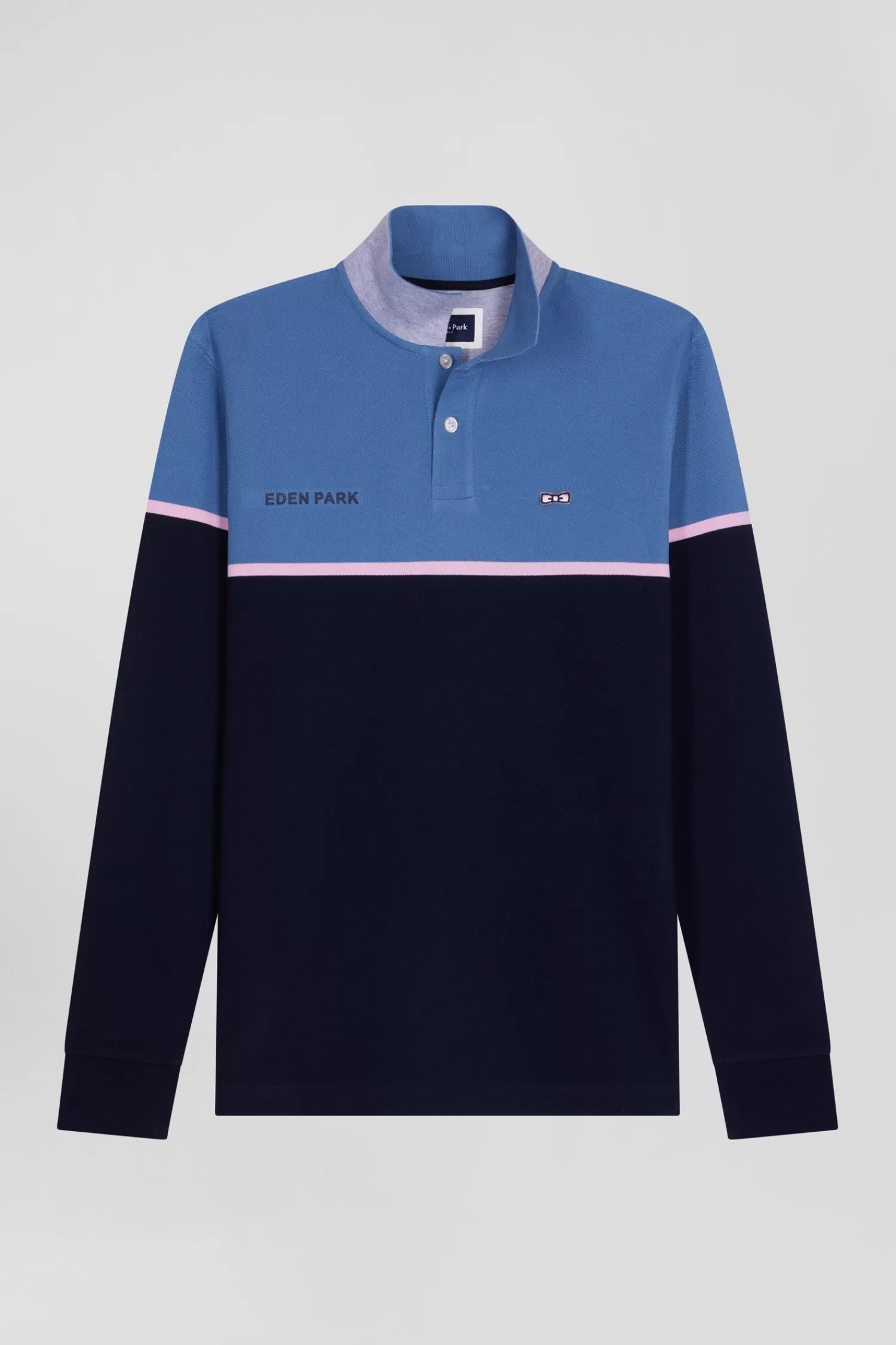 Eden Park Regular blue bicolor long-sleeved cotton piqué polo shirt< Polos