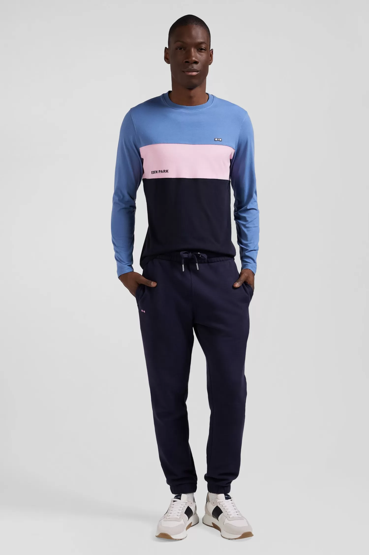 Eden Park Regular blue colorblock long-sleeved cotton T-shirt< T-shirts