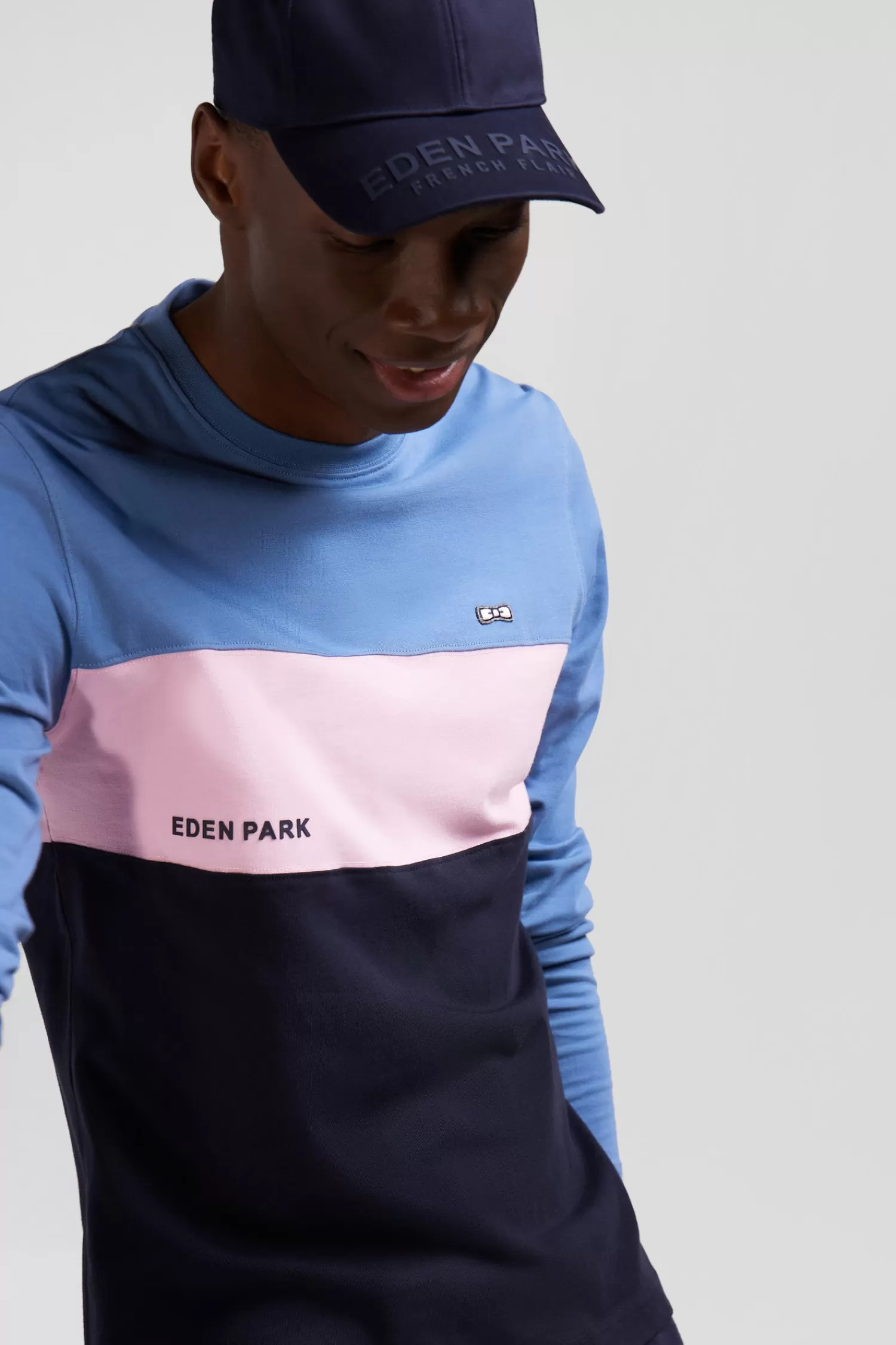 Eden Park Regular blue colorblock long-sleeved cotton T-shirt< T-shirts