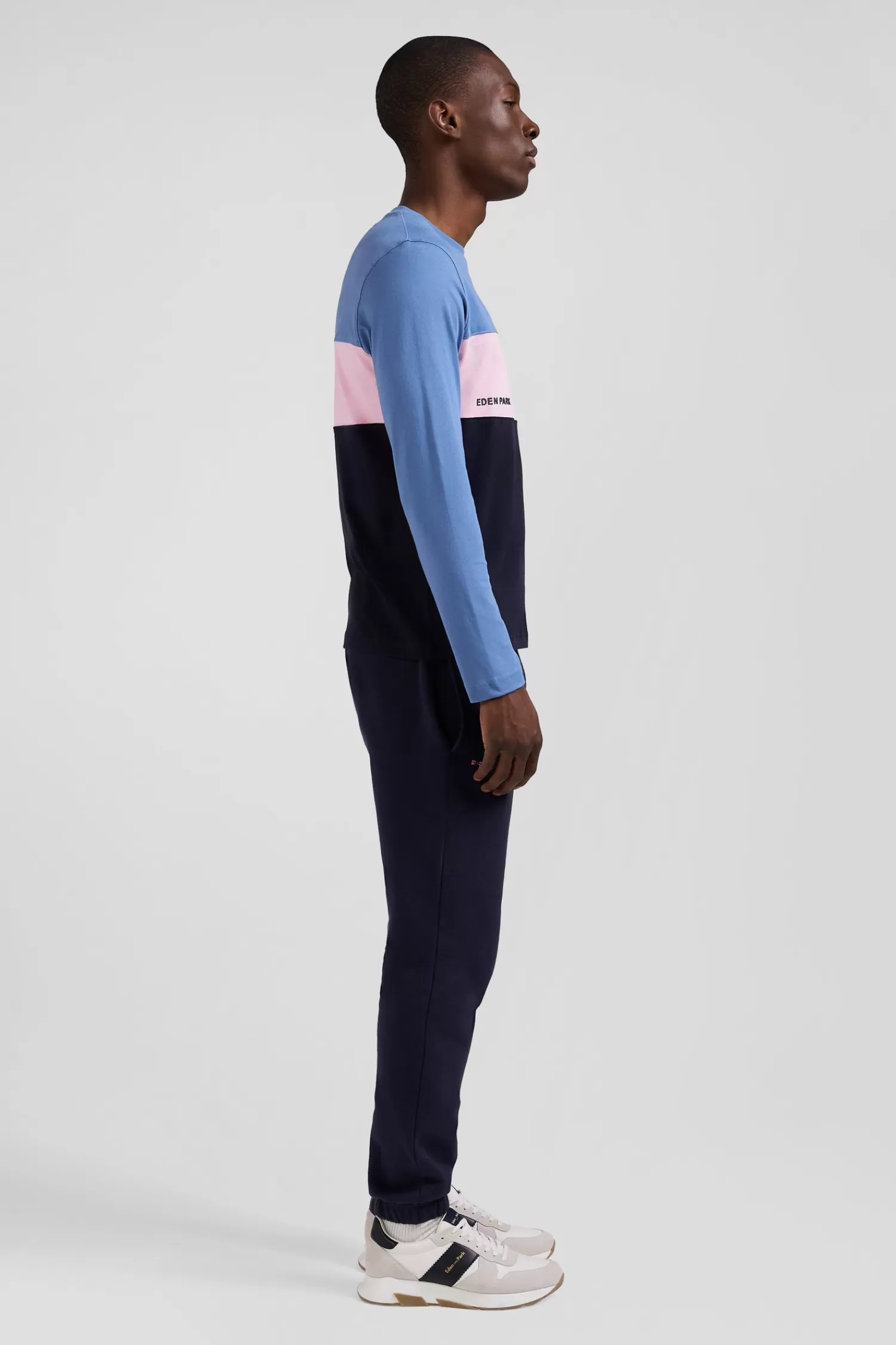 Eden Park Regular blue colorblock long-sleeved cotton T-shirt< T-shirts