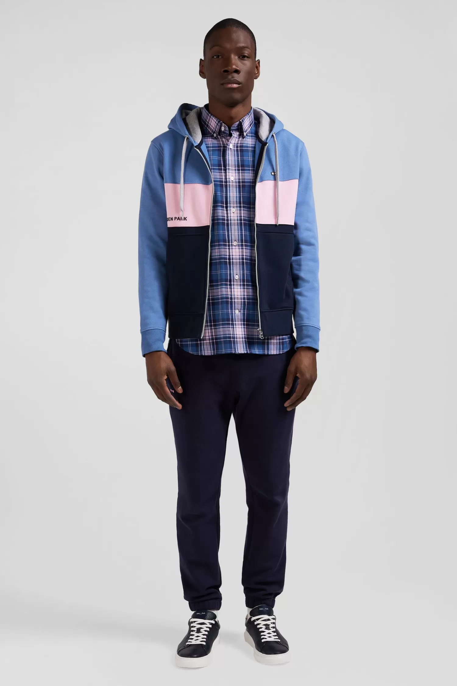 Eden Park Regular blue colorblock zipped cotton hoodie< Sweatshirts