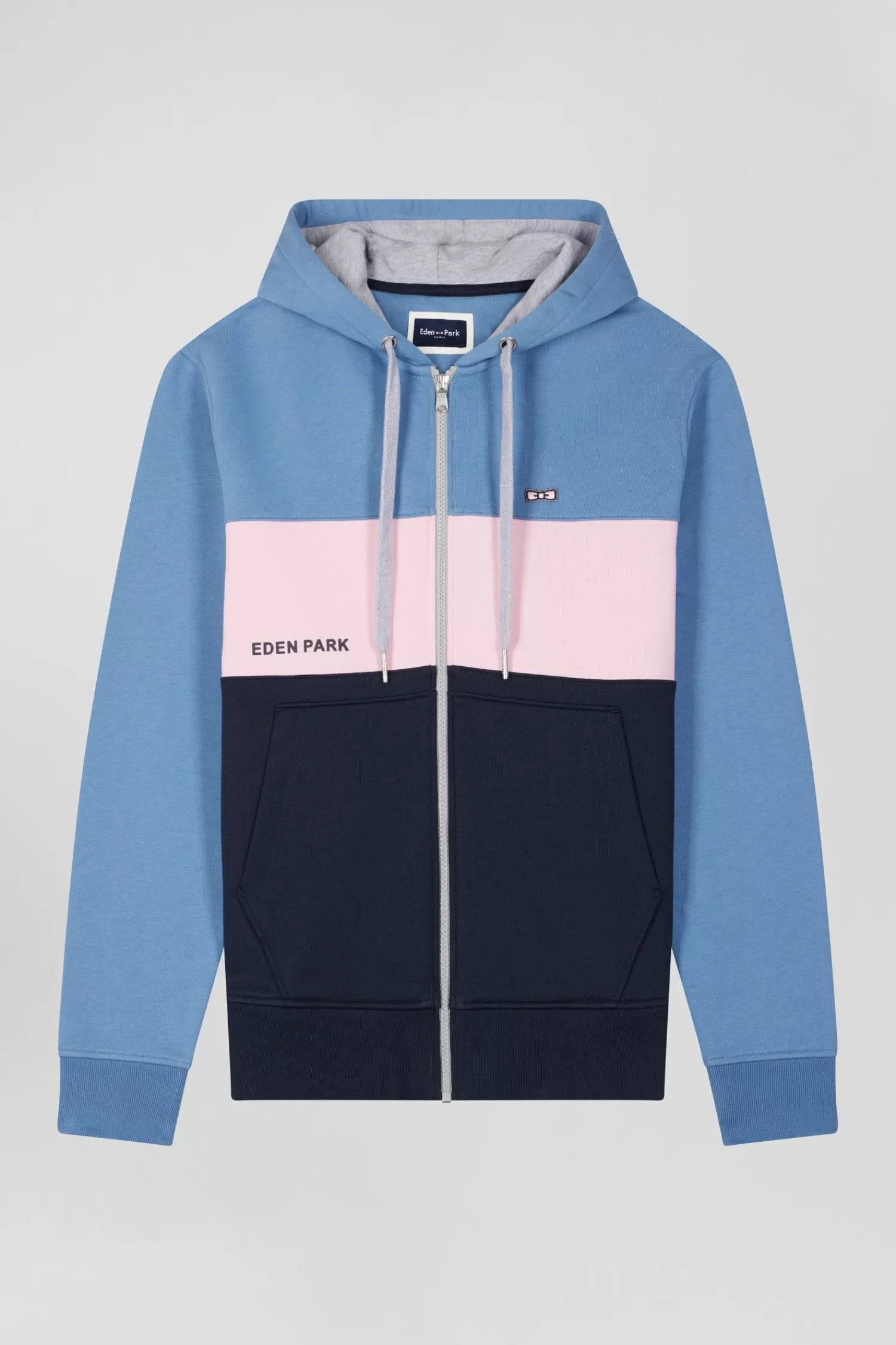 Eden Park Regular blue colorblock zipped cotton hoodie< Sweatshirts