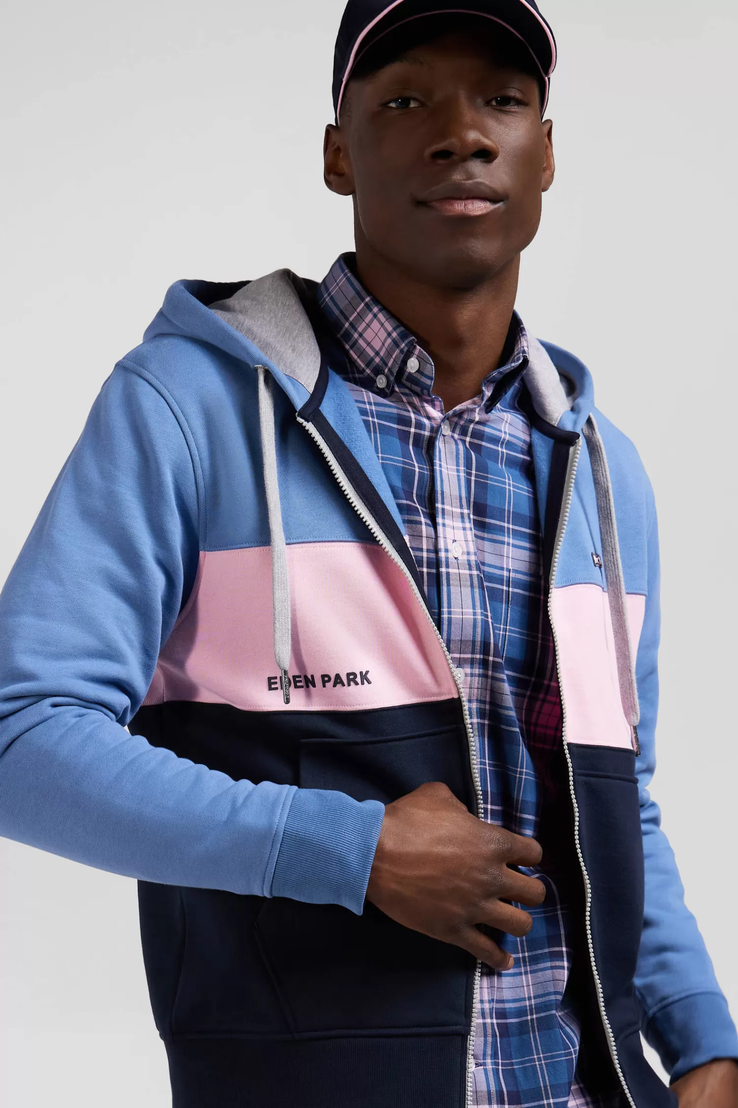 Eden Park Regular blue colorblock zipped cotton hoodie< Sweatshirts