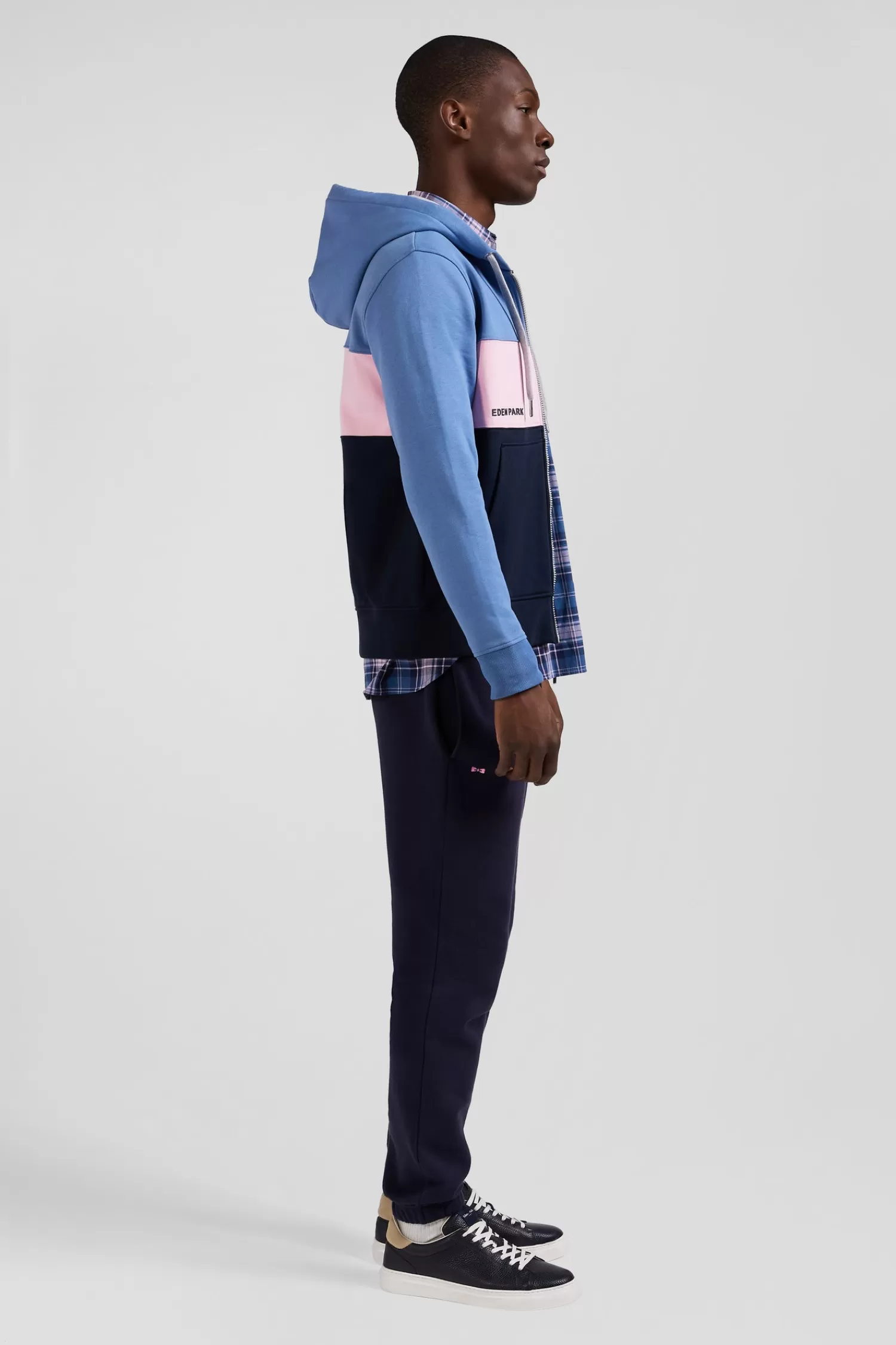 Eden Park Regular blue colorblock zipped cotton hoodie< Sweatshirts