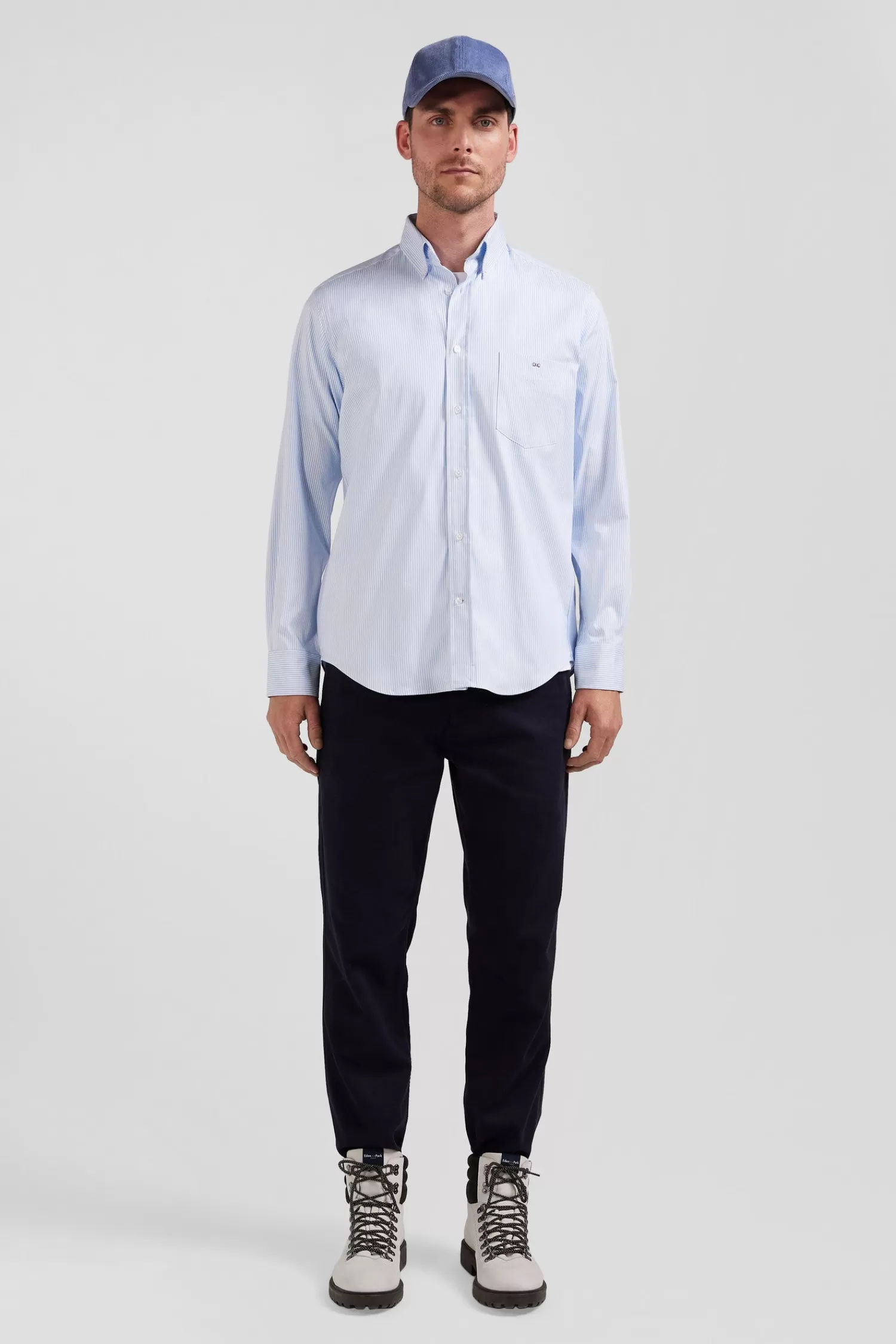 Eden Park Regular blue cotton poplin shirt with baton stripes< Shirts