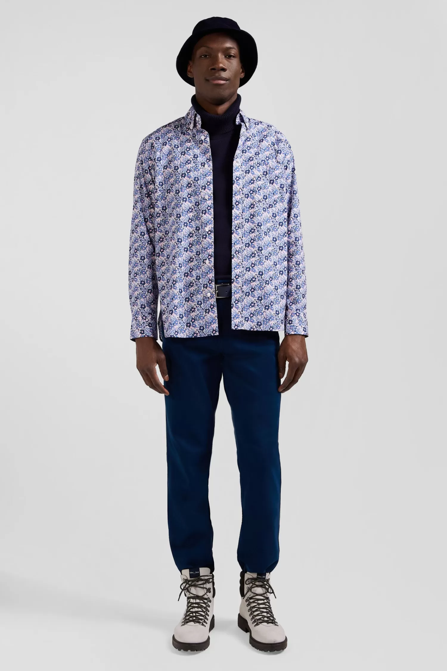Eden Park Regular blue cotton poplin shirt with floral print< Shirts