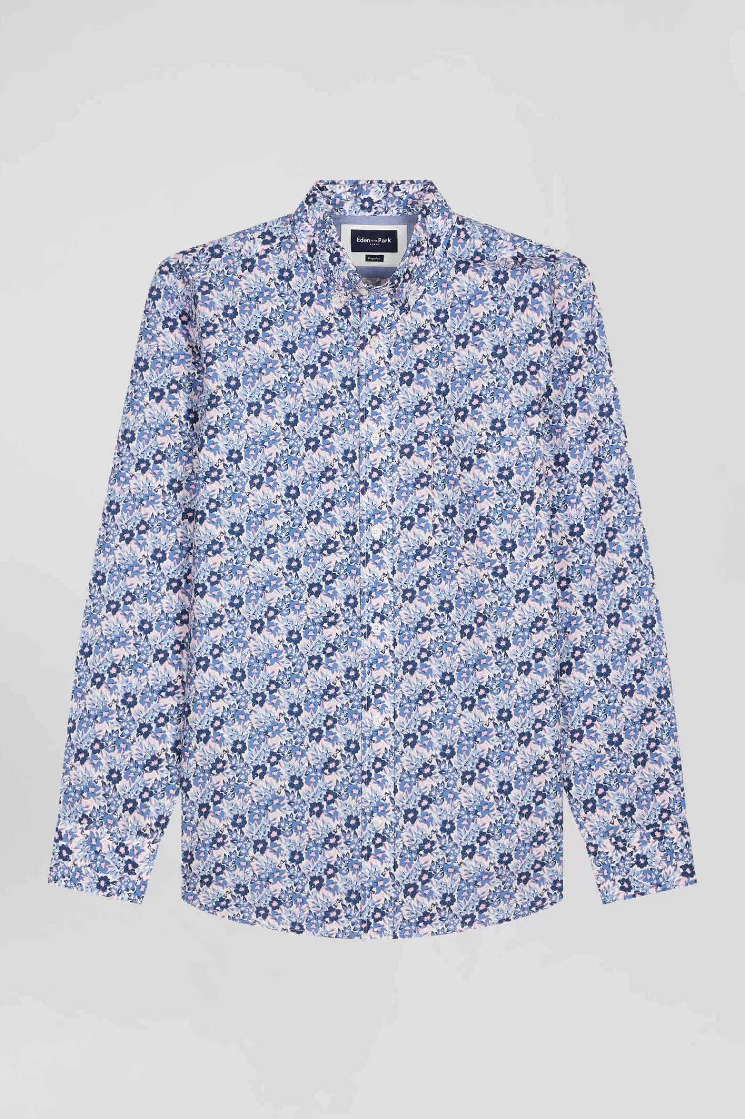 Eden Park Regular blue cotton poplin shirt with floral print< Shirts