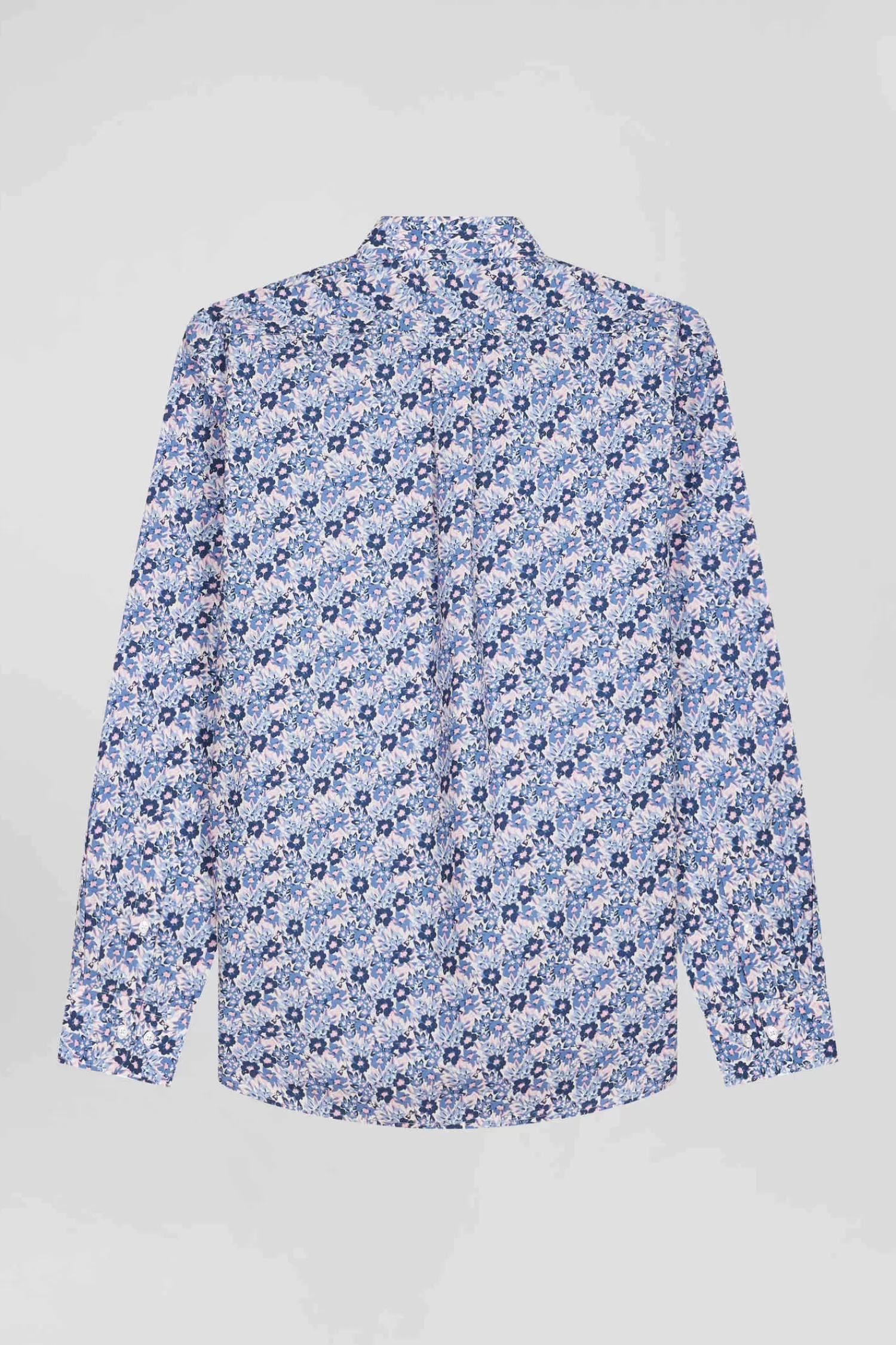 regular_blue_cotton_poplin_shirt_with_floral_print_3.webp Eden Park Regular blue cotton poplin shirt with floral print< Shirts