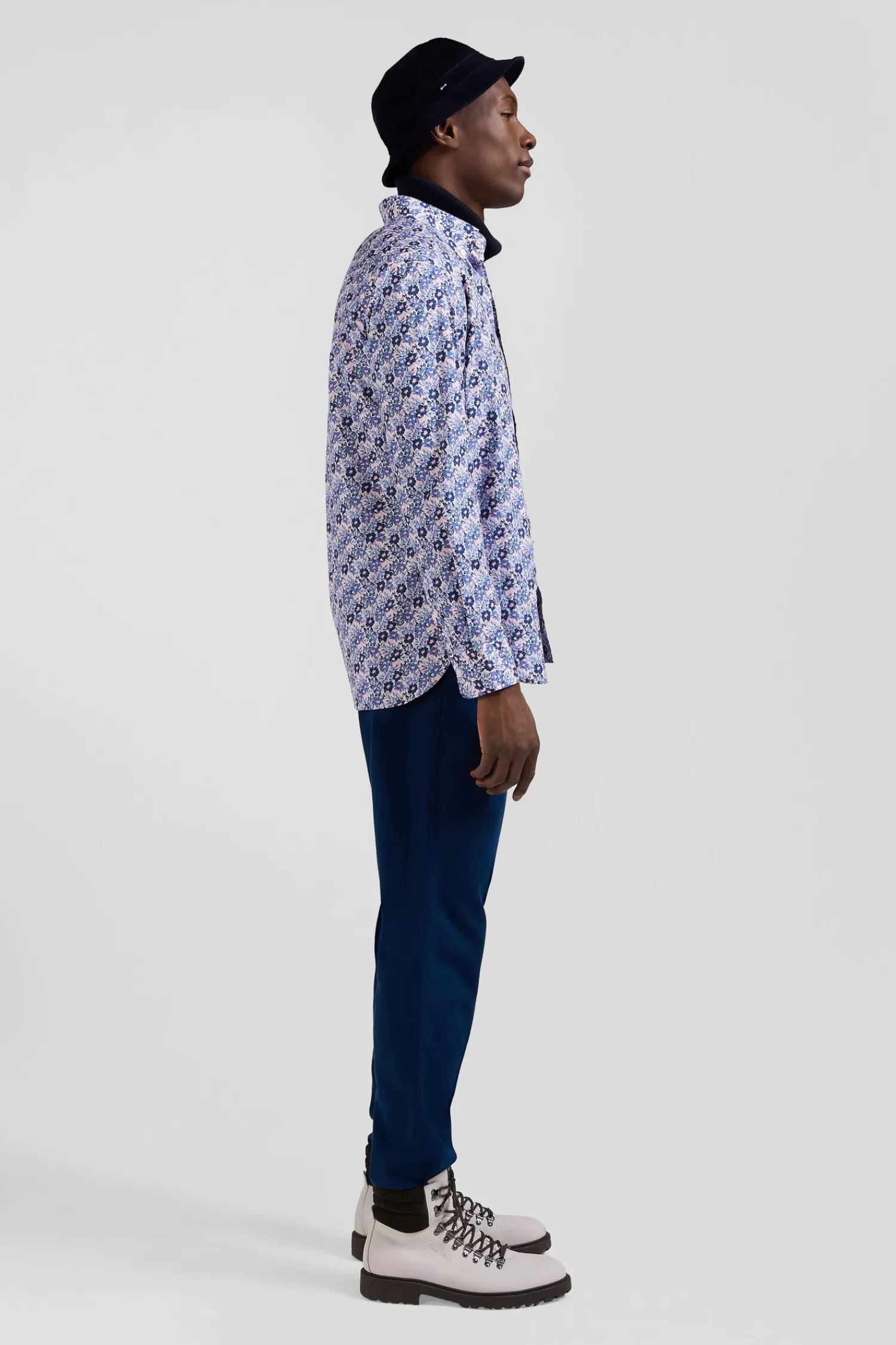 regular_blue_cotton_poplin_shirt_with_floral_print_4.webp Eden Park Regular blue cotton poplin shirt with floral print< Shirts