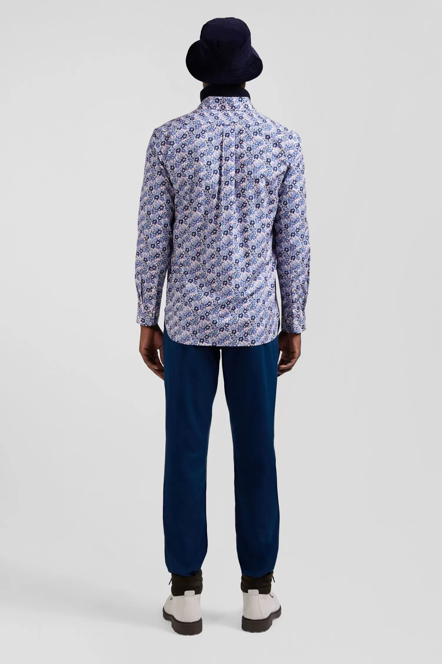 regular_blue_cotton_poplin_shirt_with_floral_print_5.webp Eden Park Regular blue cotton poplin shirt with floral print< Shirts