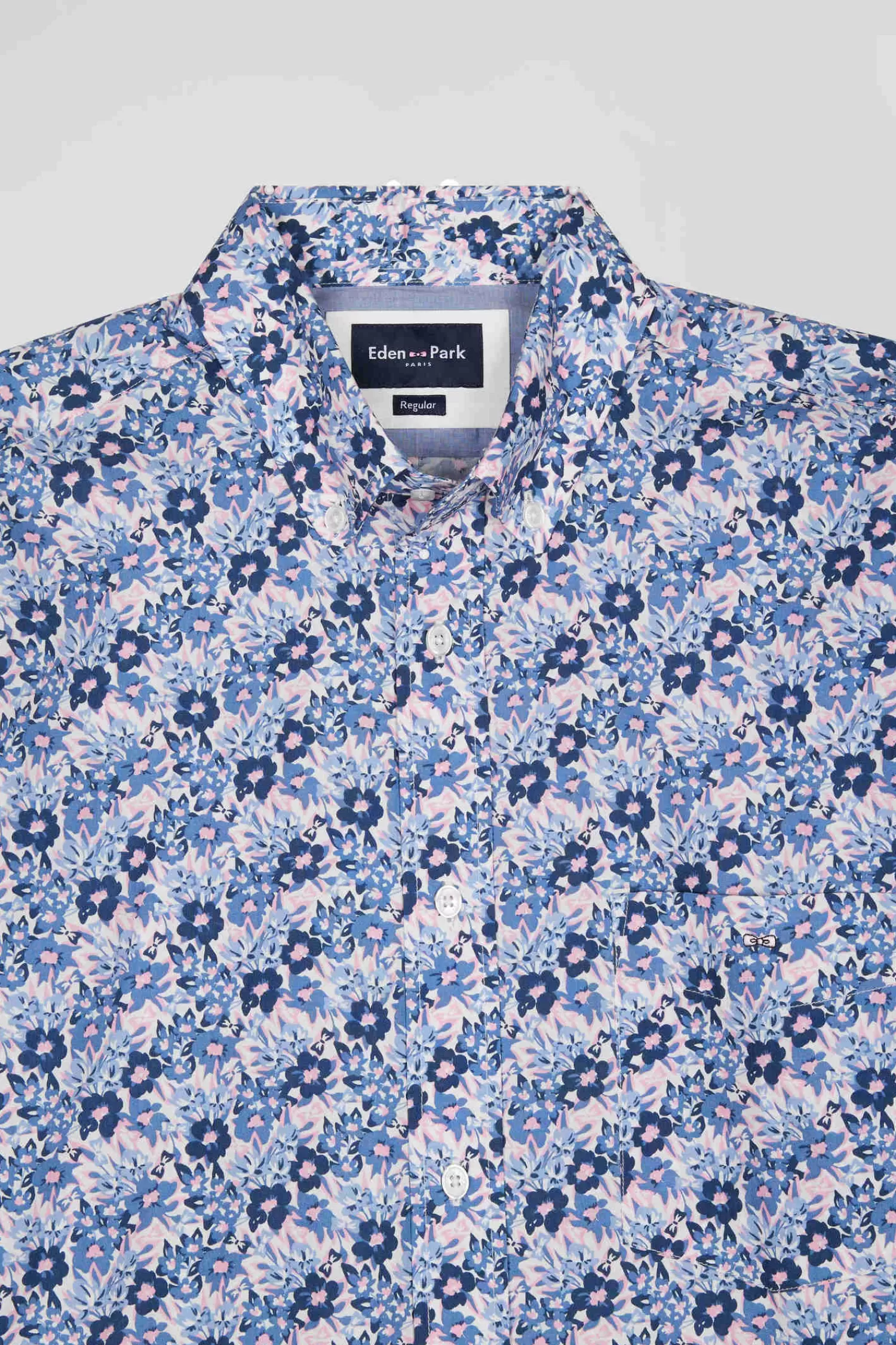 regular_blue_cotton_poplin_shirt_with_floral_print_6.webp Eden Park Regular blue cotton poplin shirt with floral print< Shirts