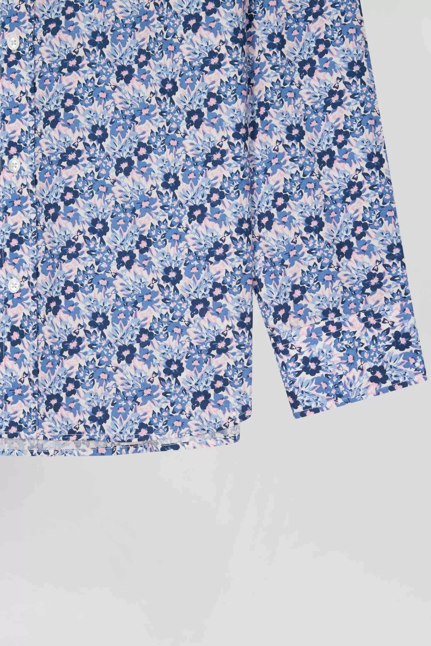 regular_blue_cotton_poplin_shirt_with_floral_print_7.webp Eden Park Regular blue cotton poplin shirt with floral print< Shirts