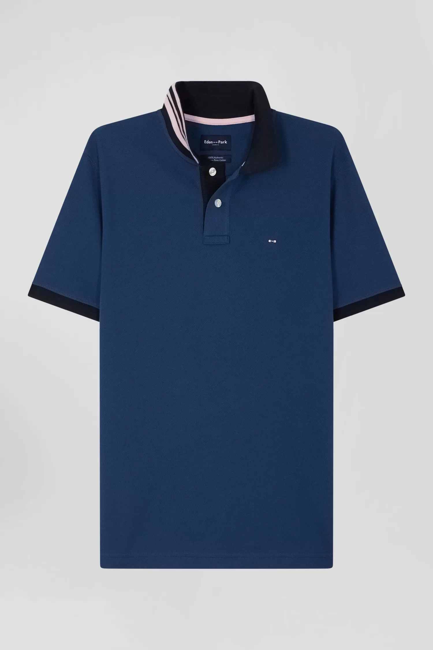 Eden Park Regular blue short-sleeved cotton piqué polo shirt with contrasting details< Polos