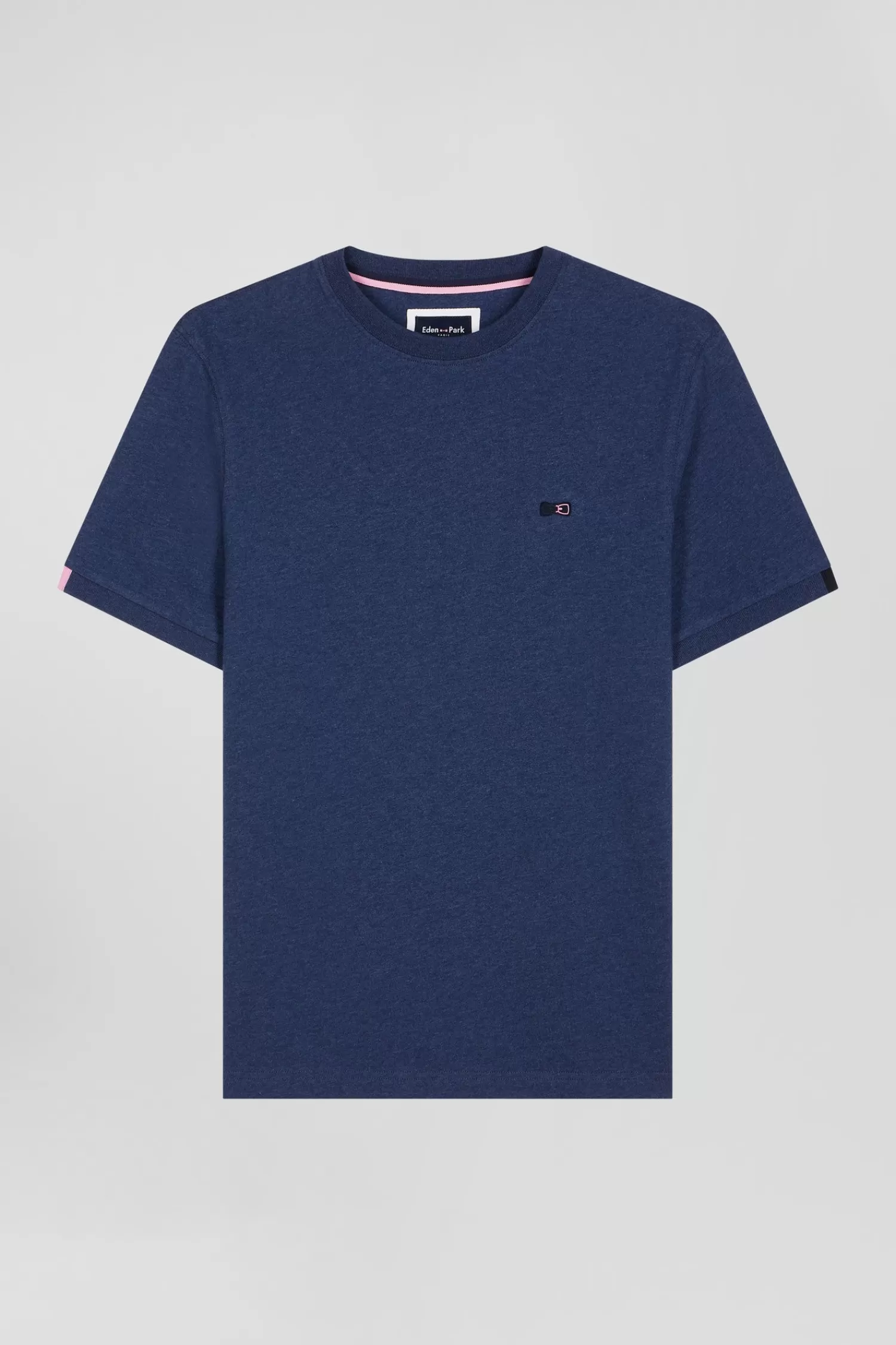 Eden Park Regular blue short-sleeved cotton T-shirt with emblem embroidery< T-shirts