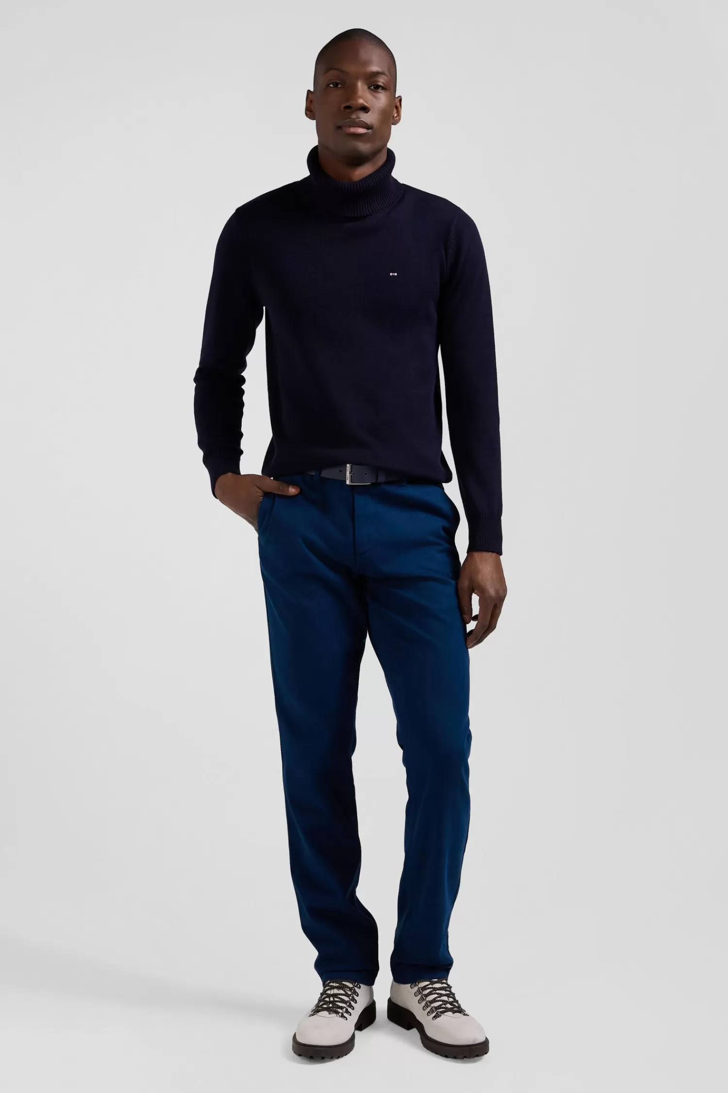 Eden Park Regular blue stretch cotton piqué and modal chino trousers< Pants