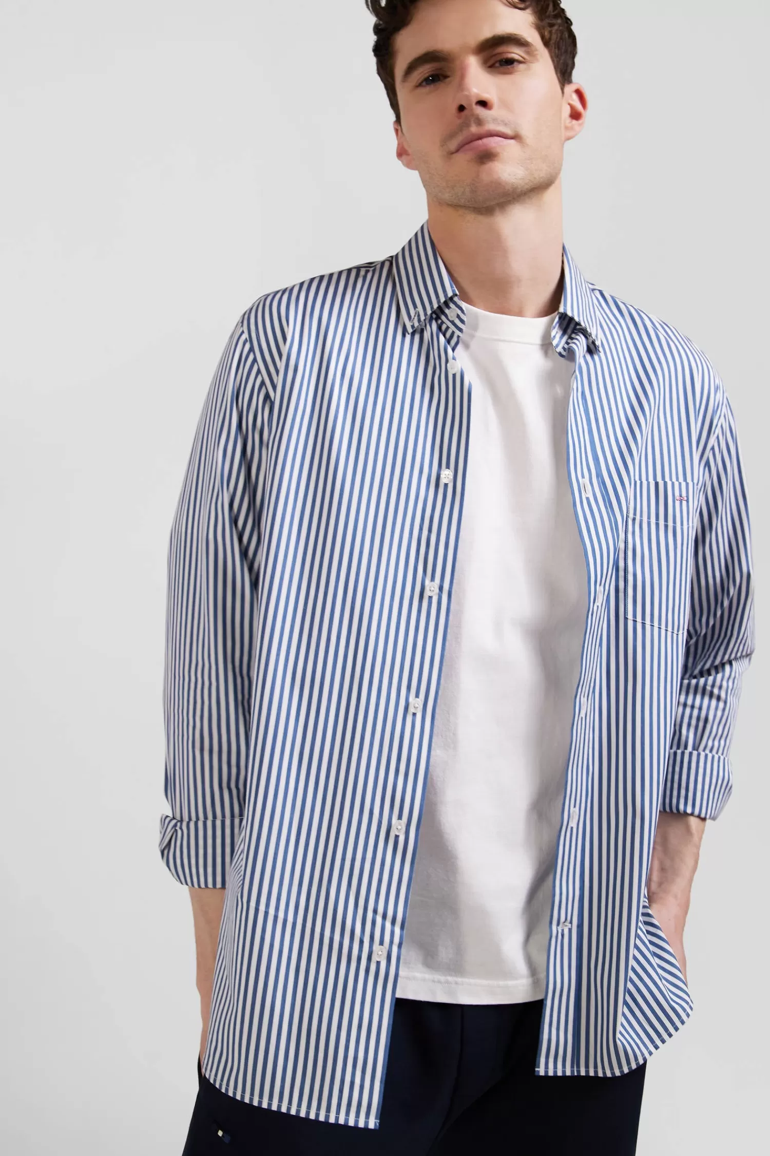 regular_blue_striped_cotton_poplin_shirt_2.webp Eden Park Regular blue striped cotton poplin shirt< Shirts