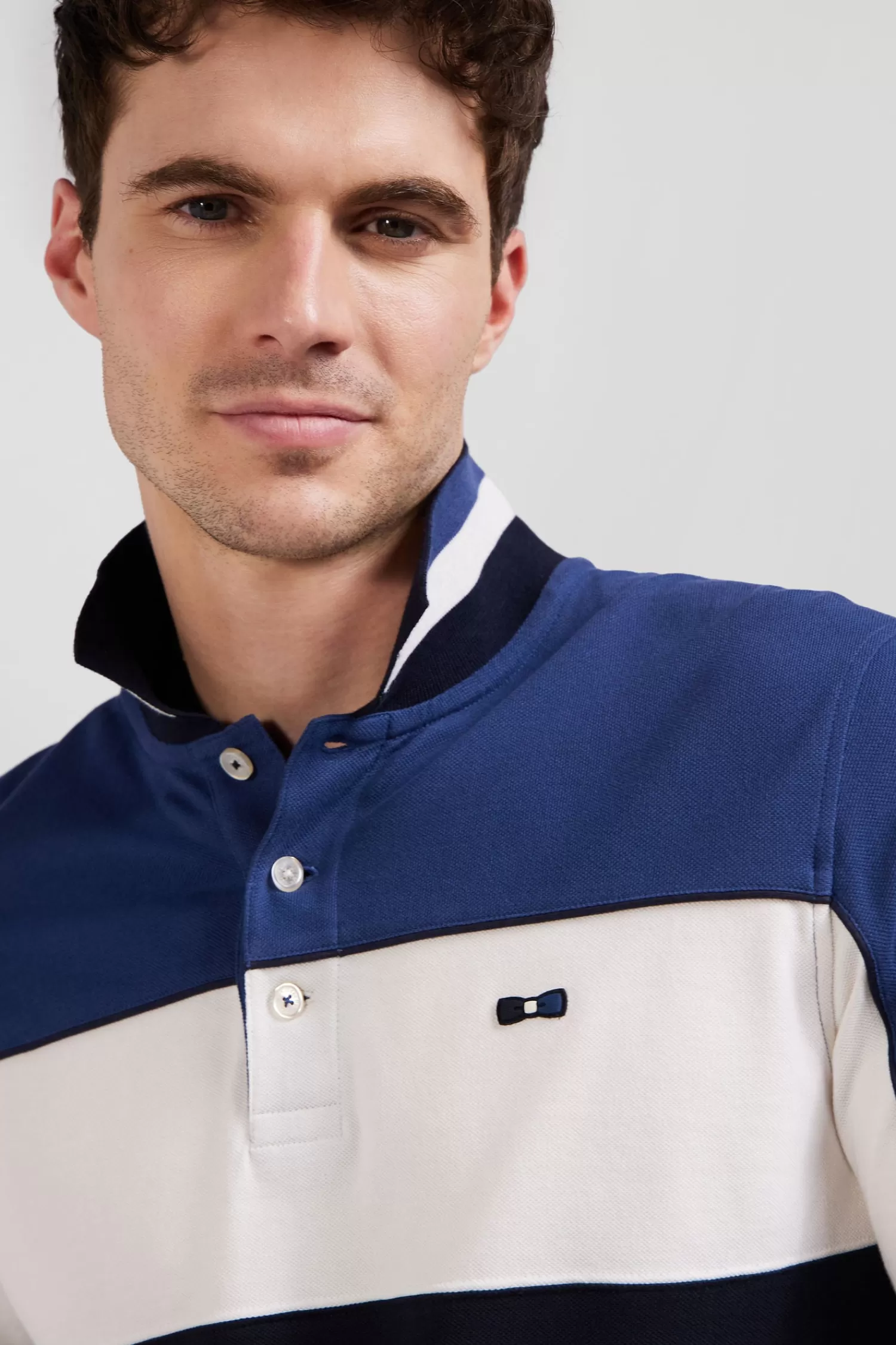 Eden Park Regular blue tricolor long-sleeved cotton piqué polo shirt< Polos