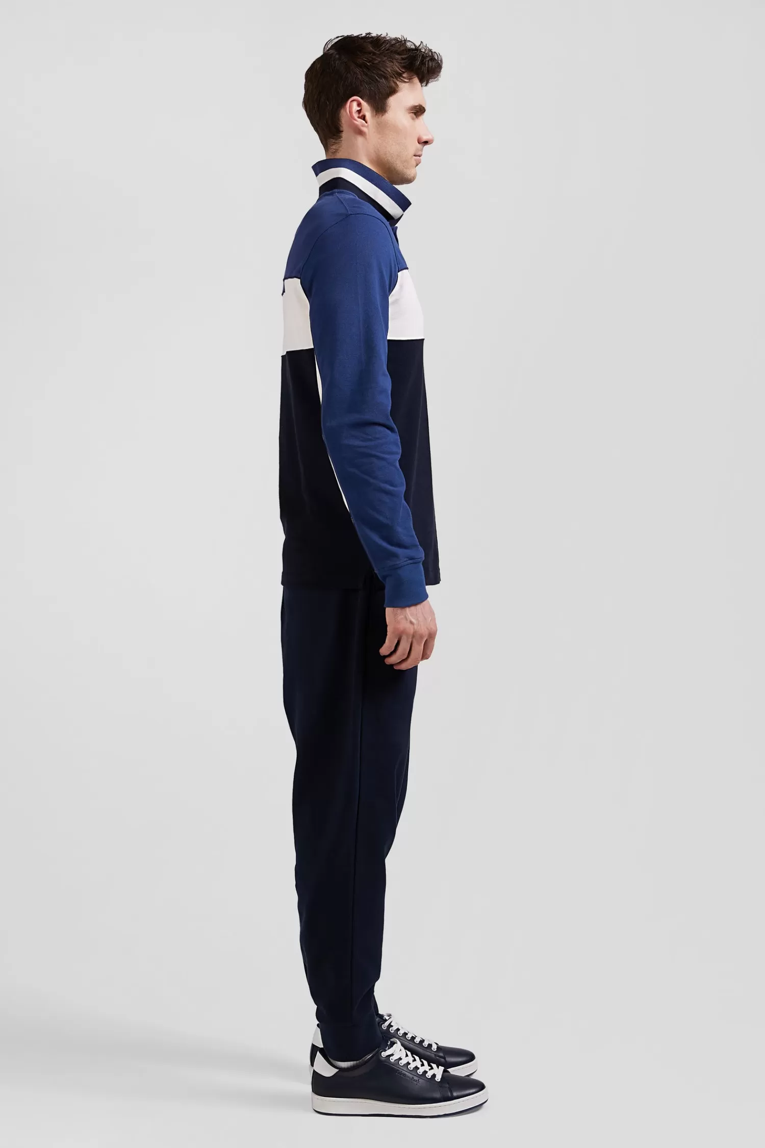 Eden Park Regular blue tricolor long-sleeved cotton piqué polo shirt< Polos