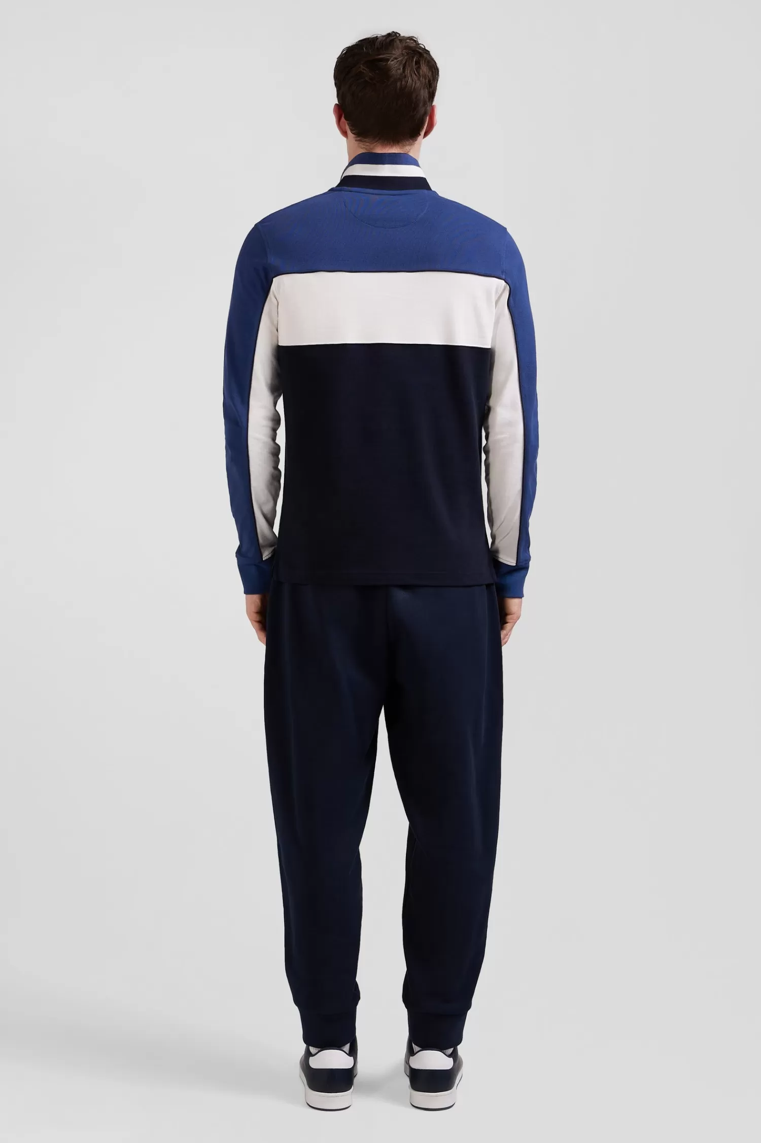 Eden Park Regular blue tricolor long-sleeved cotton piqué polo shirt< Polos