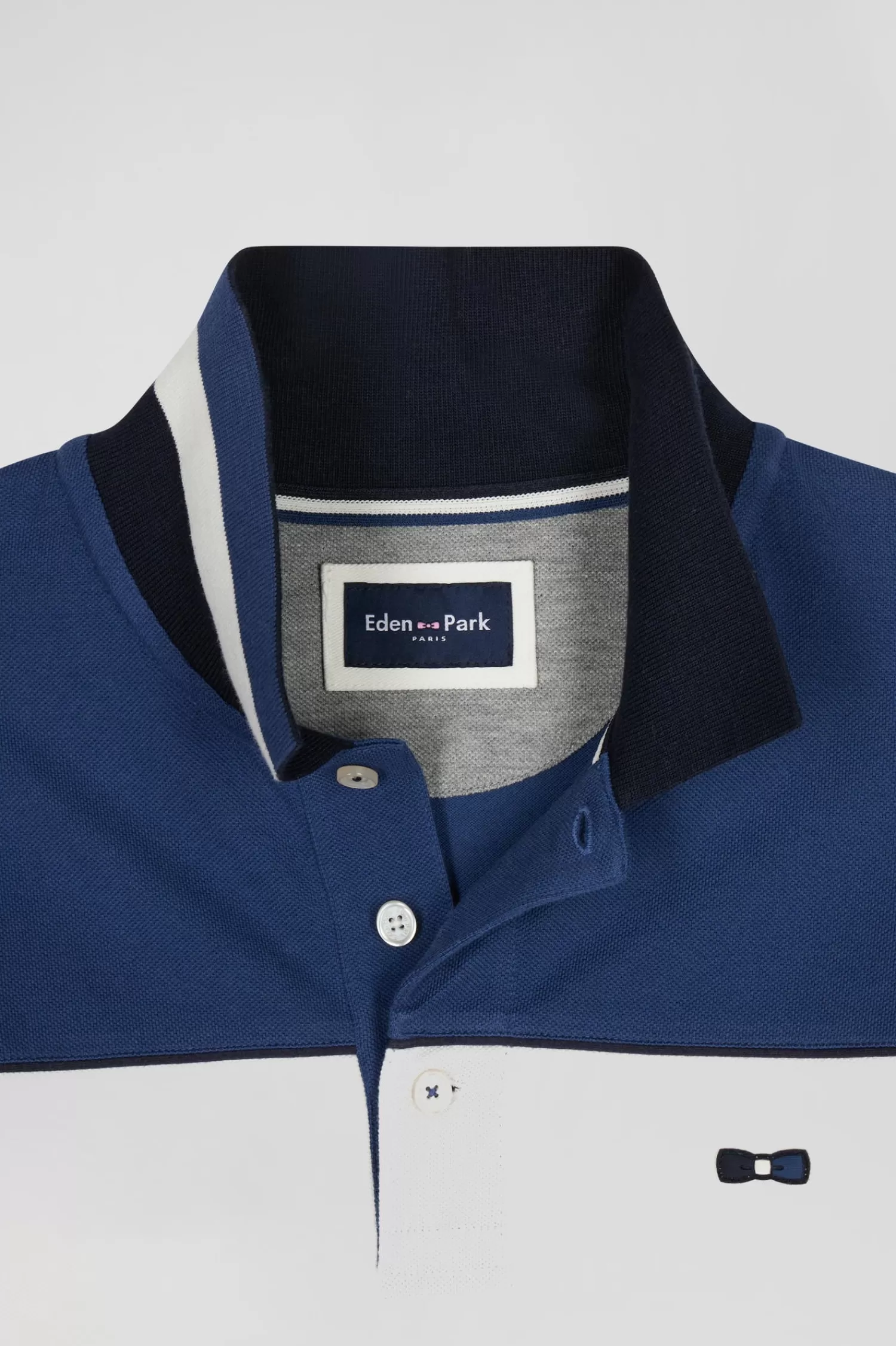 Eden Park Regular blue tricolor long-sleeved cotton piqué polo shirt< Polos