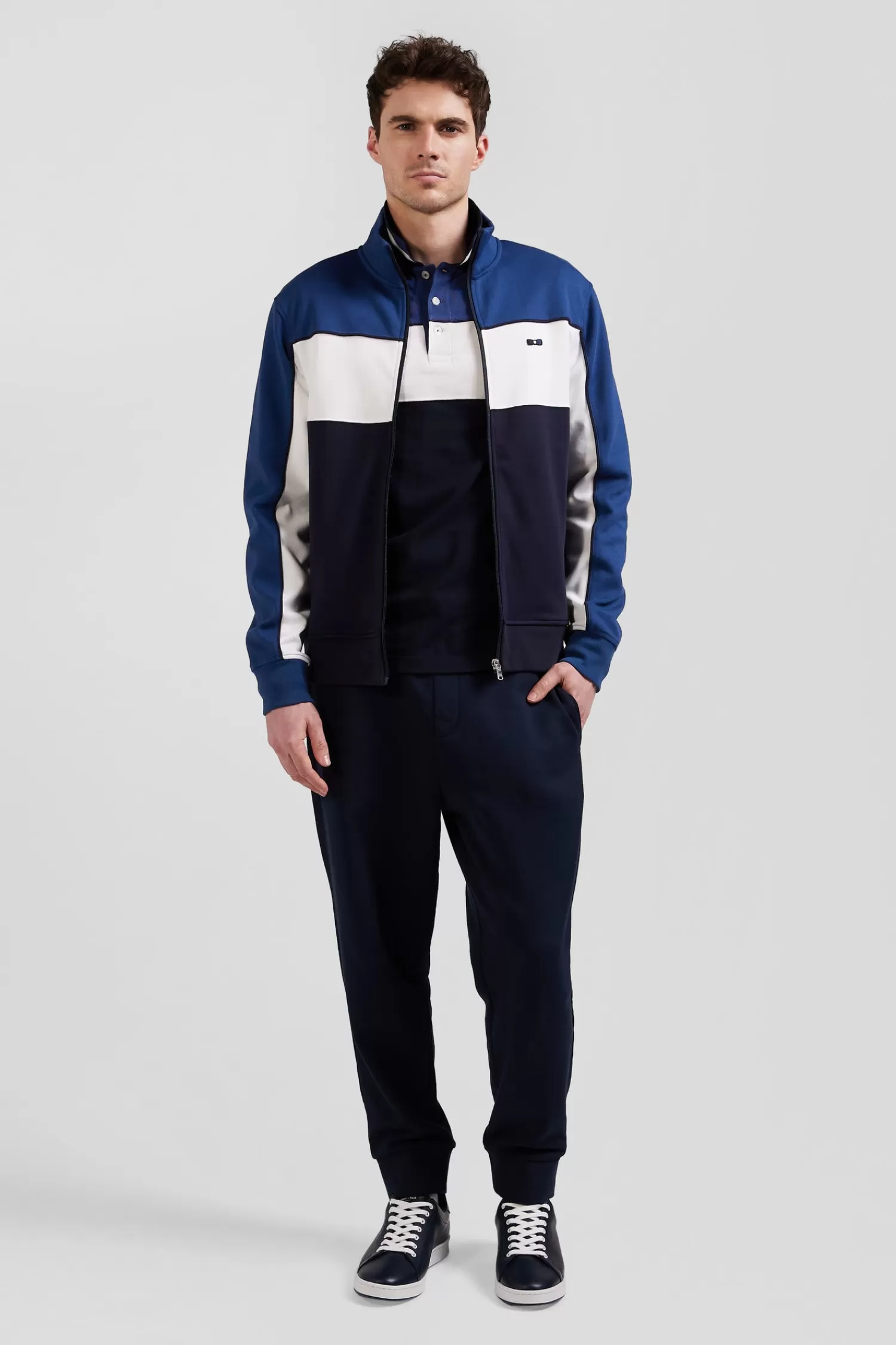 Eden Park Regular blue tricolor zipped cotton blend sweatshirt< Sweatshirts