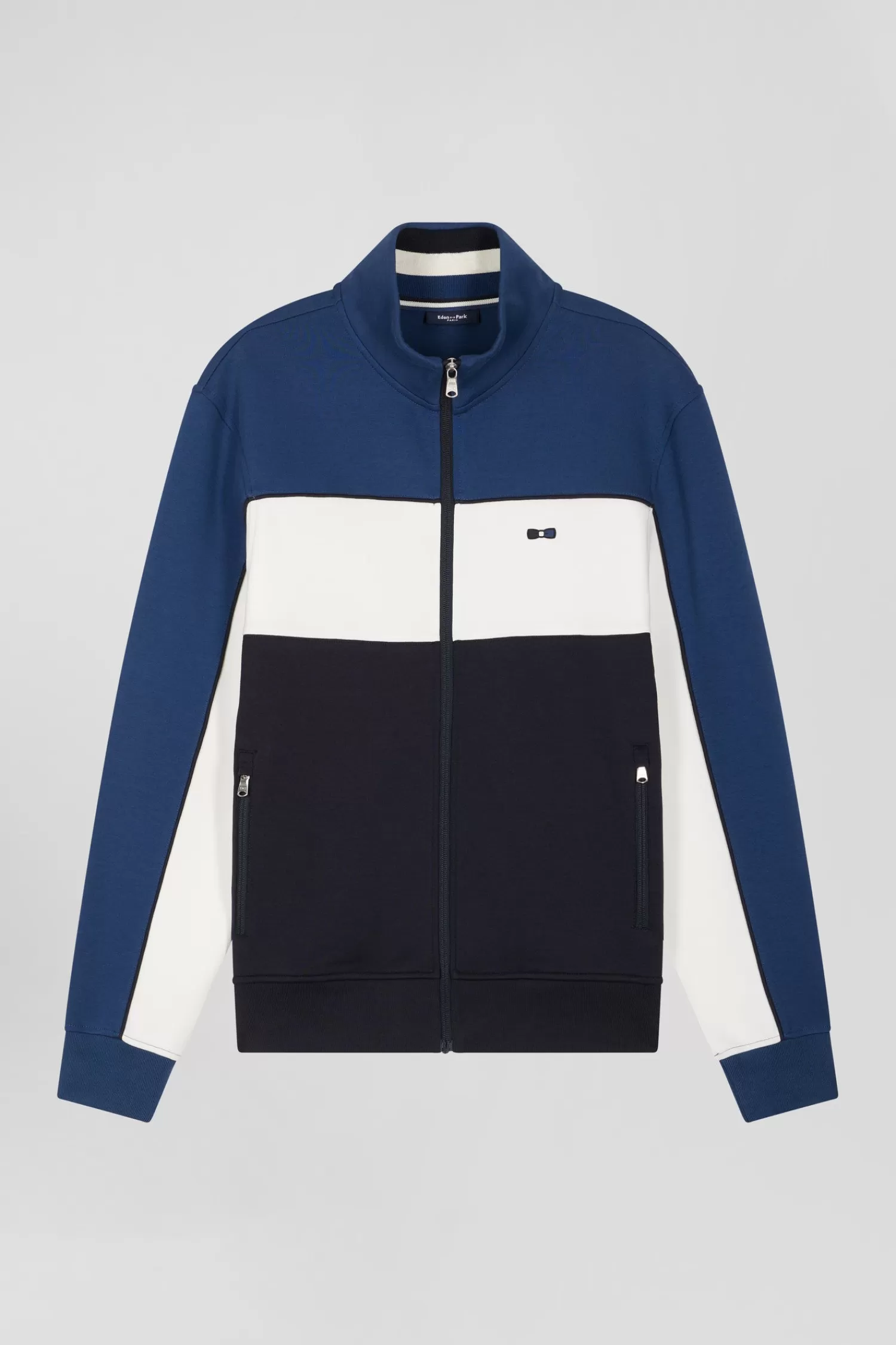 Eden Park Regular blue tricolor zipped cotton blend sweatshirt< Sweatshirts