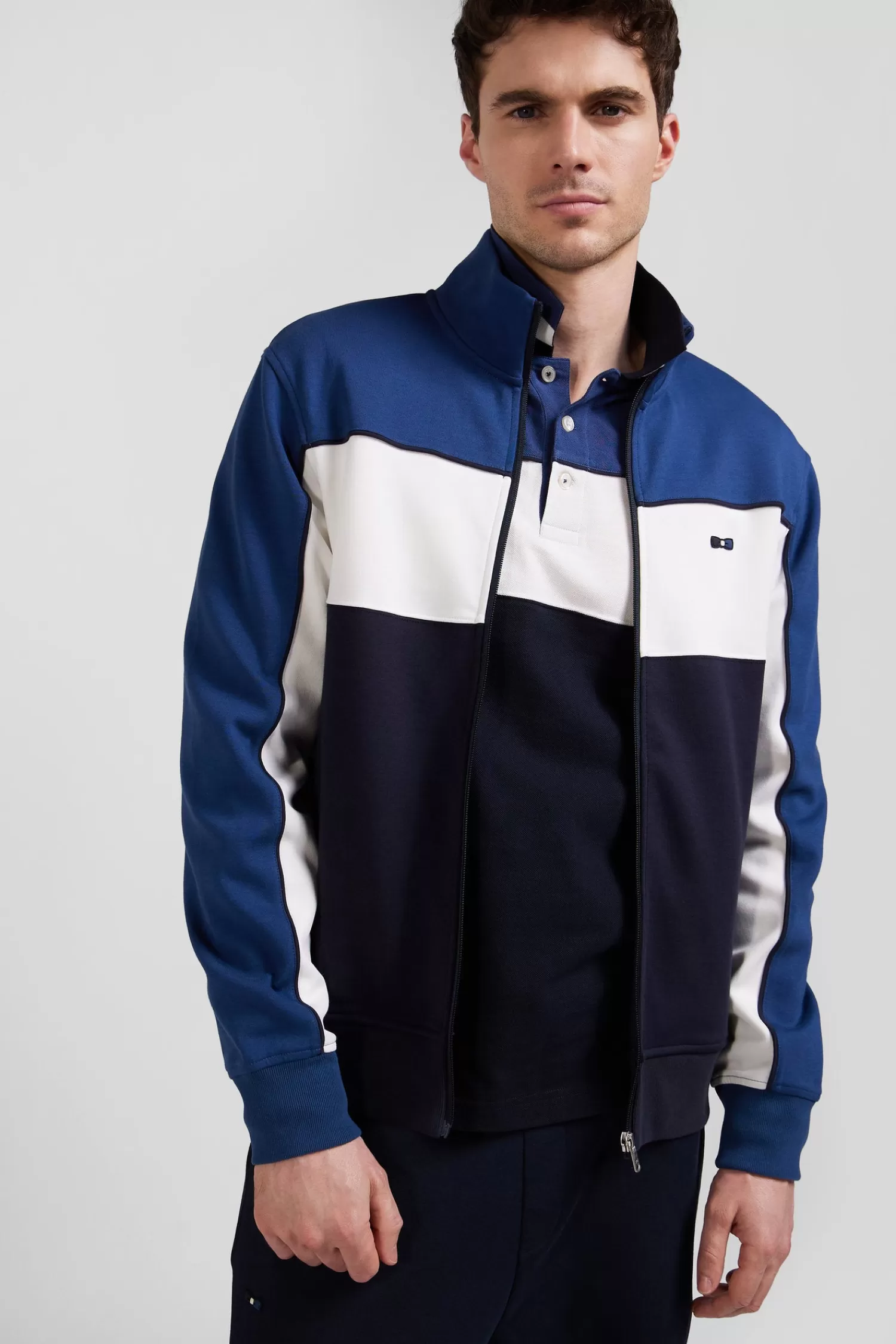 Eden Park Regular blue tricolor zipped cotton blend sweatshirt< Sweatshirts