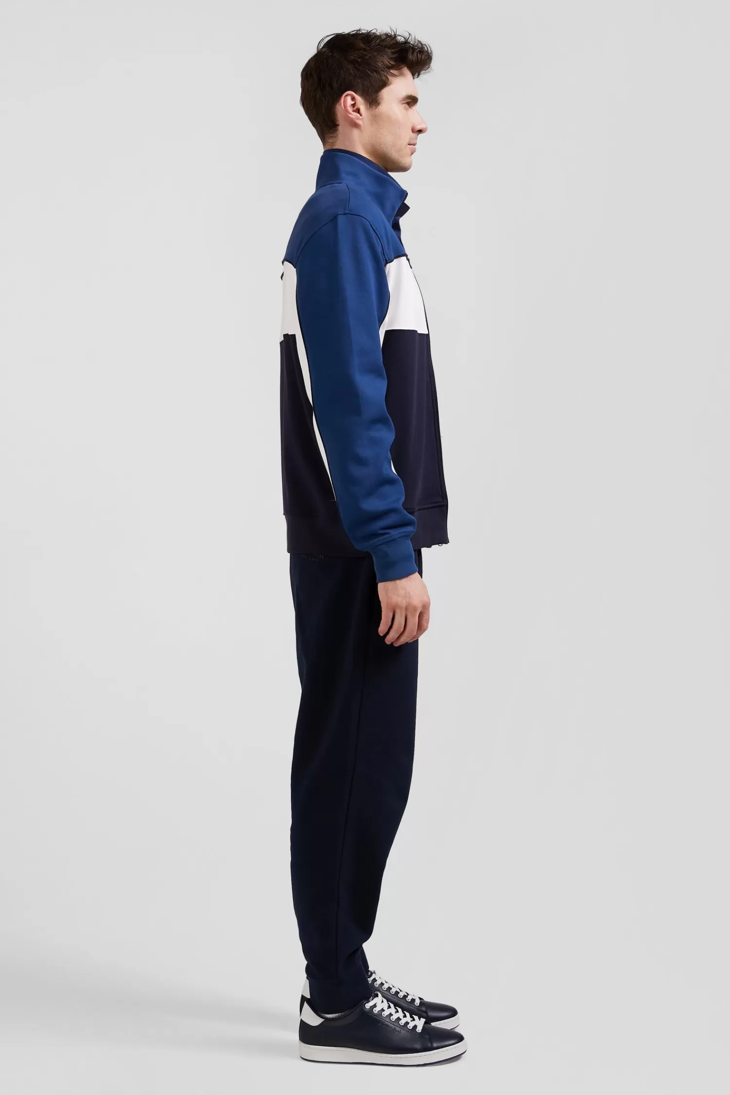 Eden Park Regular blue tricolor zipped cotton blend sweatshirt< Sweatshirts