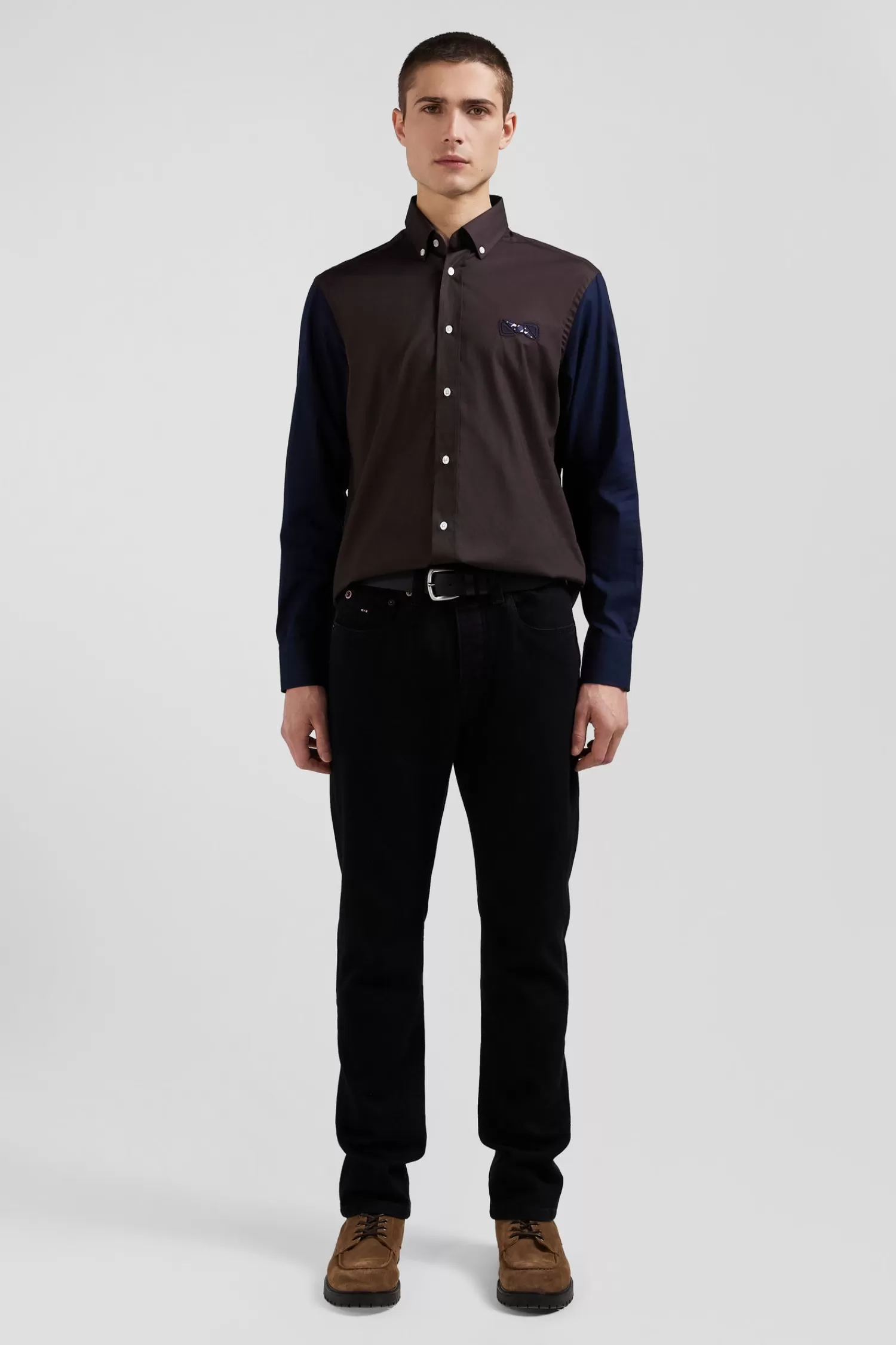 Eden Park Regular brown and navy oxford cotton shirt N°10 embroidery< Shirts
