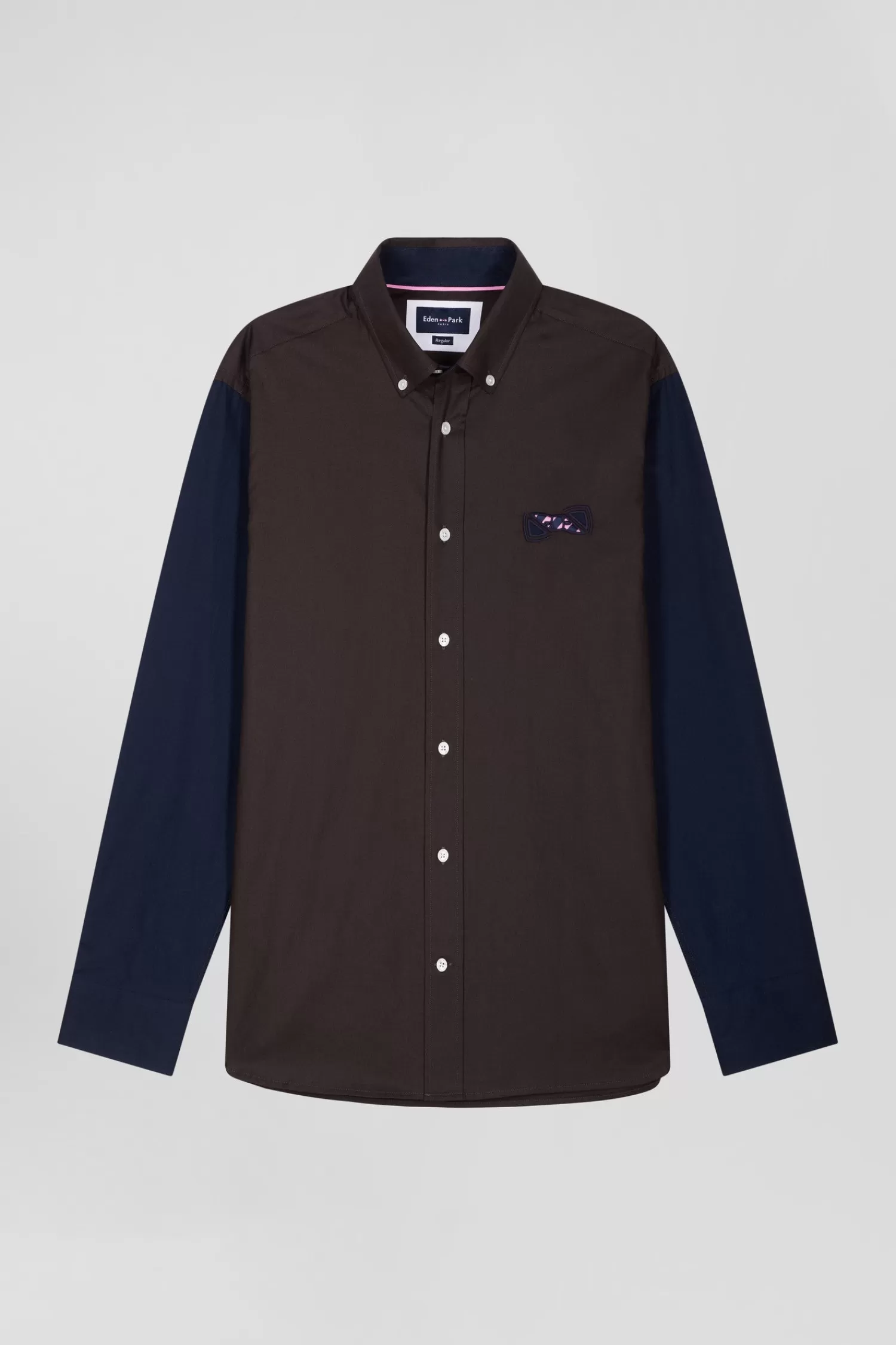 Eden Park Regular brown and navy oxford cotton shirt N°10 embroidery< Shirts
