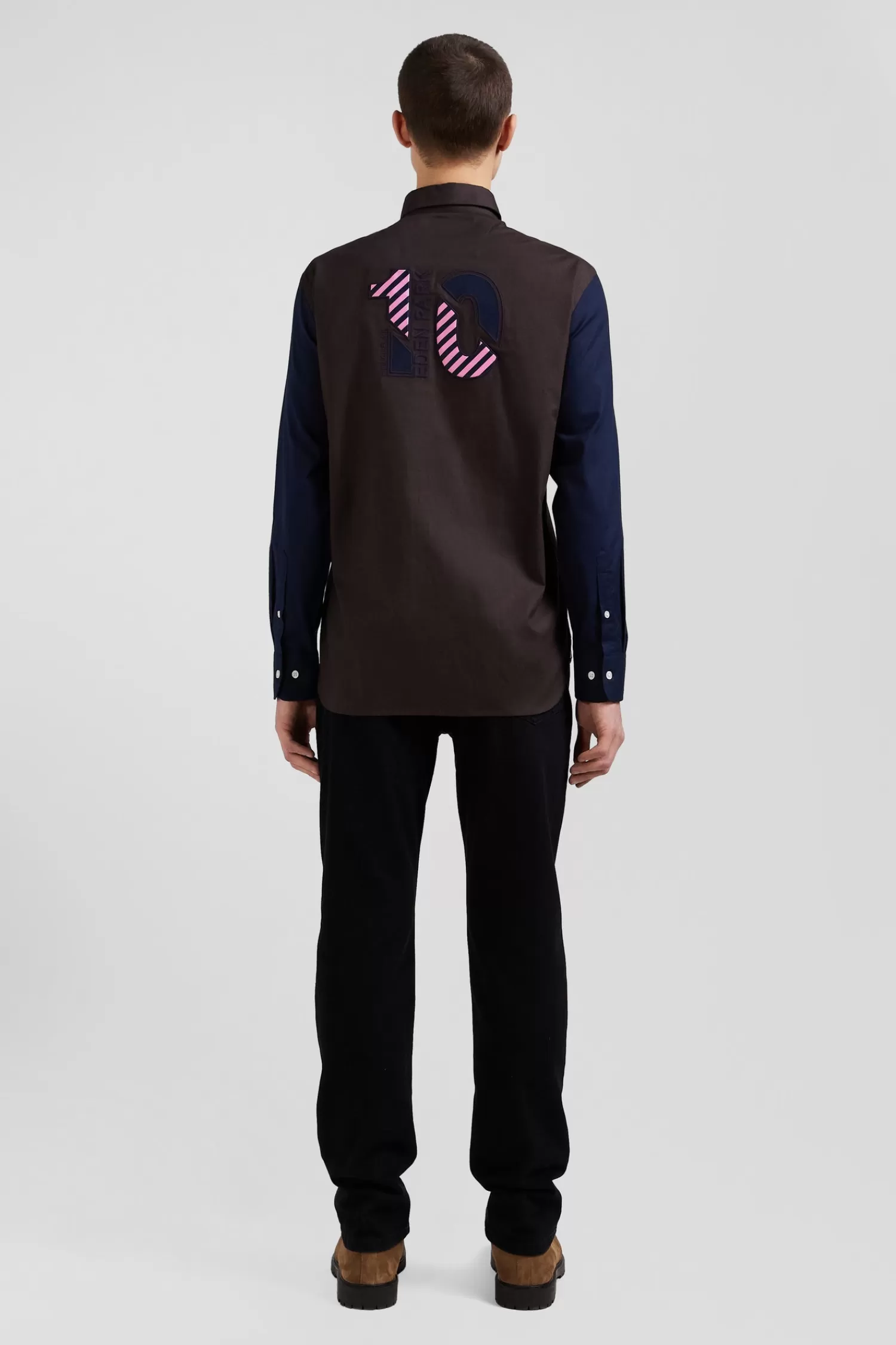 Eden Park Regular brown and navy oxford cotton shirt N°10 embroidery< Shirts