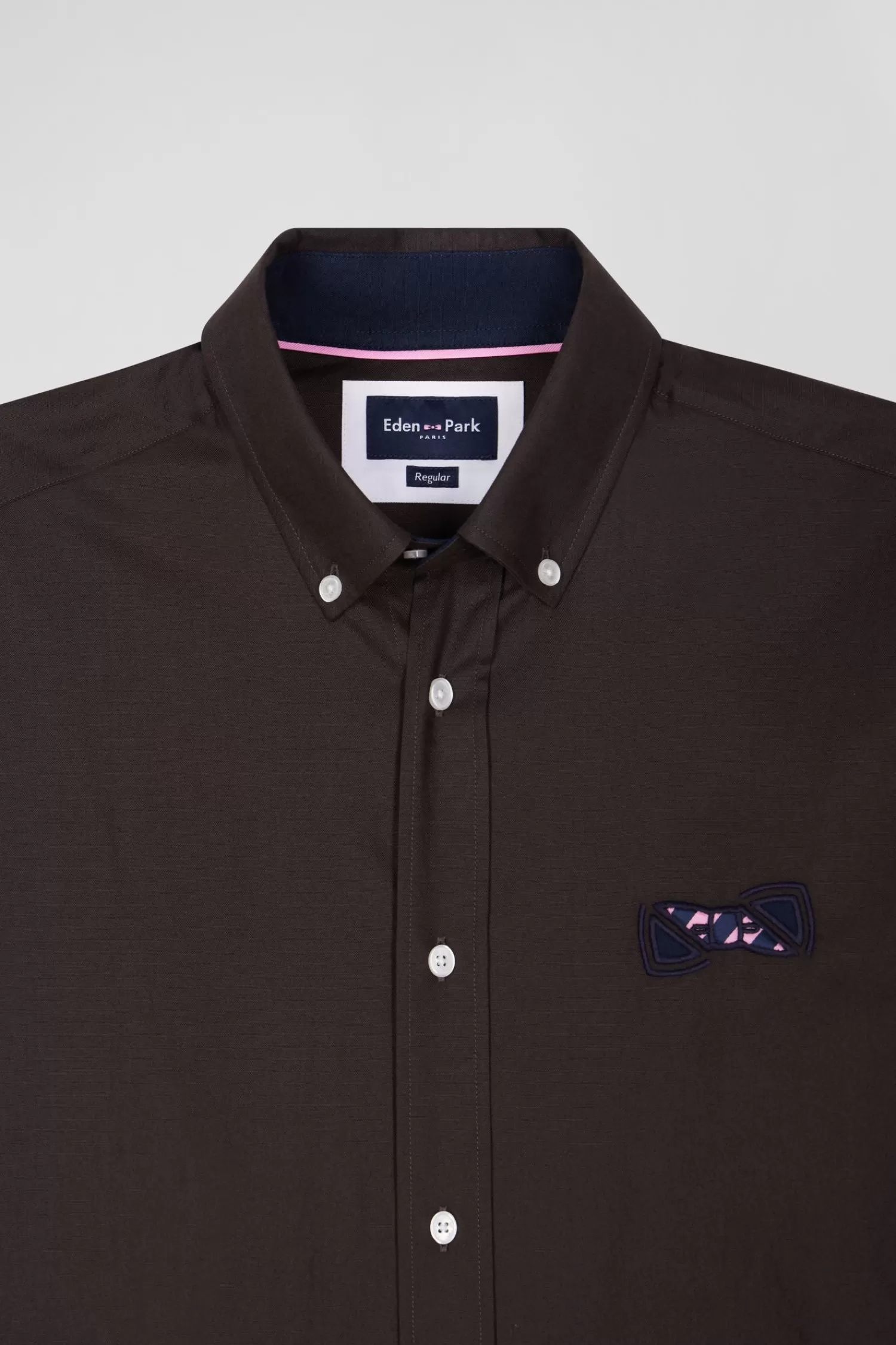 Eden Park Regular brown and navy oxford cotton shirt N°10 embroidery< Shirts