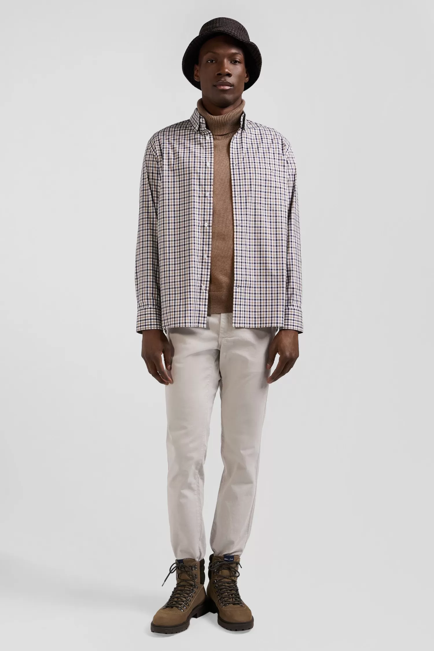Eden Park Regular brown and white checked cotton poplin shirt< Shirts