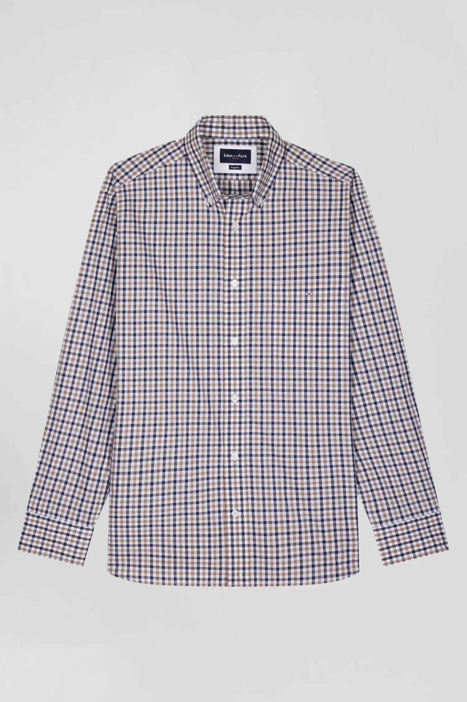 Eden Park Regular brown and white checked cotton poplin shirt< Shirts