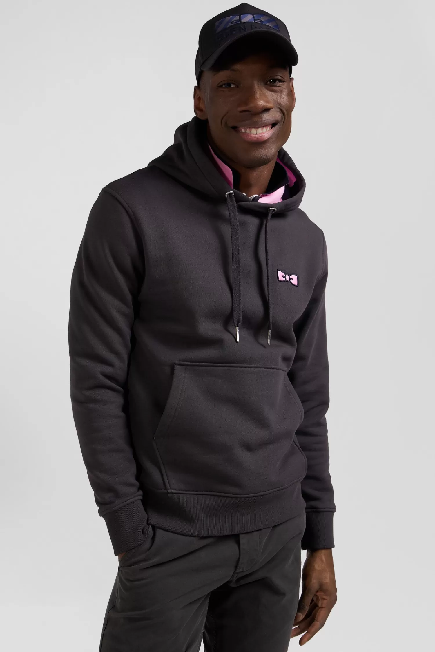 Eden Park Regular brown brushed cotton fleece hoodie with embroidery< Sweatshirts