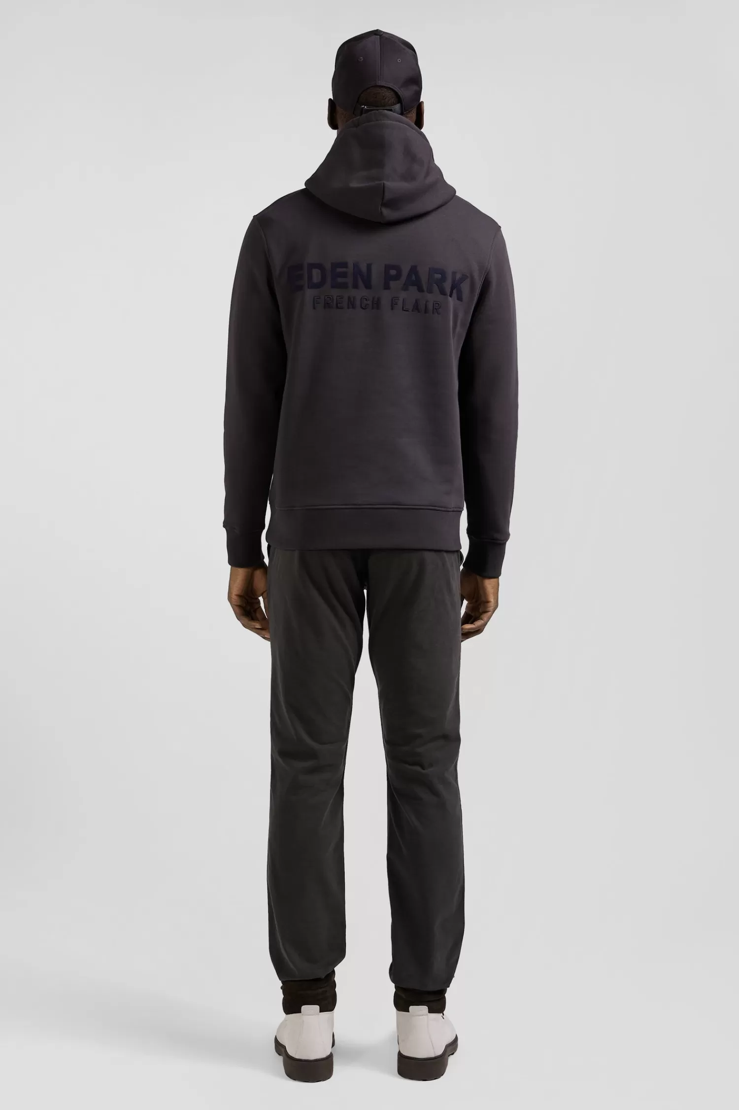 Eden Park Regular brown brushed cotton fleece hoodie with embroidery< Sweatshirts