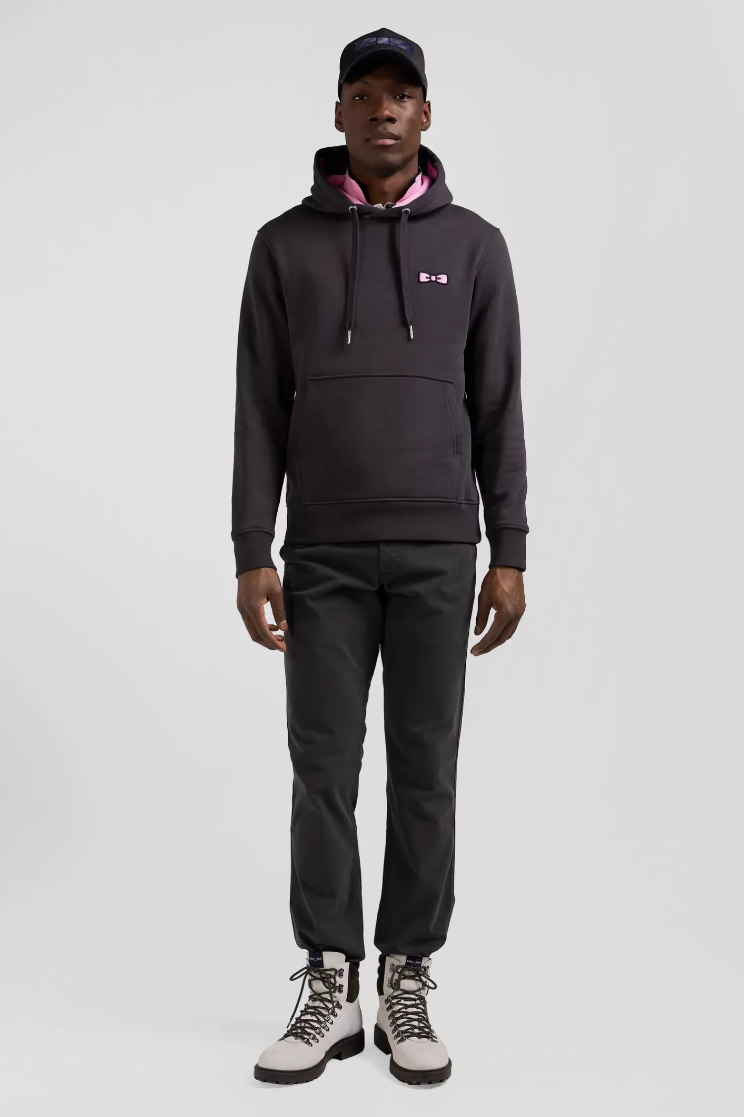 Eden Park Regular brown brushed cotton fleece hoodie with embroidery< Sweatshirts