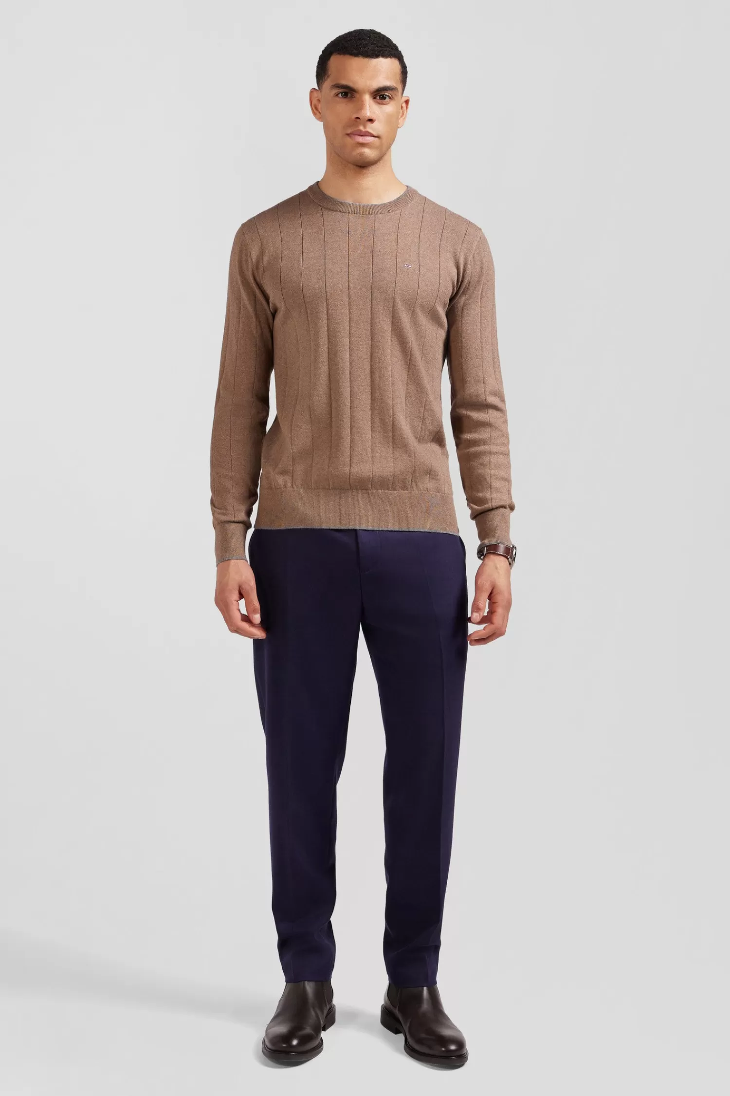 Eden Park Regular brown cotton and cashmere crew neck jumper< Sweaters