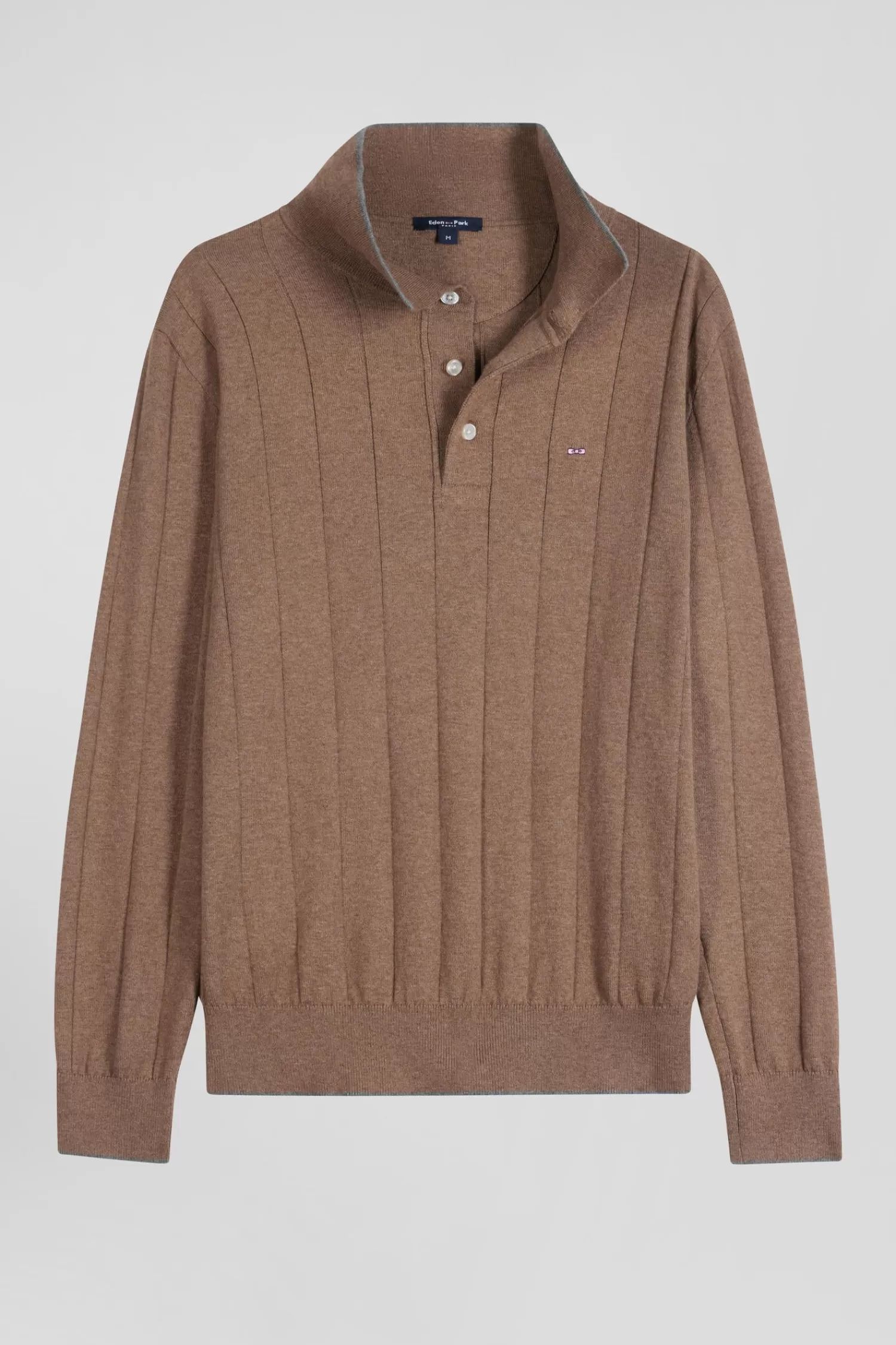 Eden Park Regular brown cotton and cashmere jumper with rugby shirt collar< Sweaters