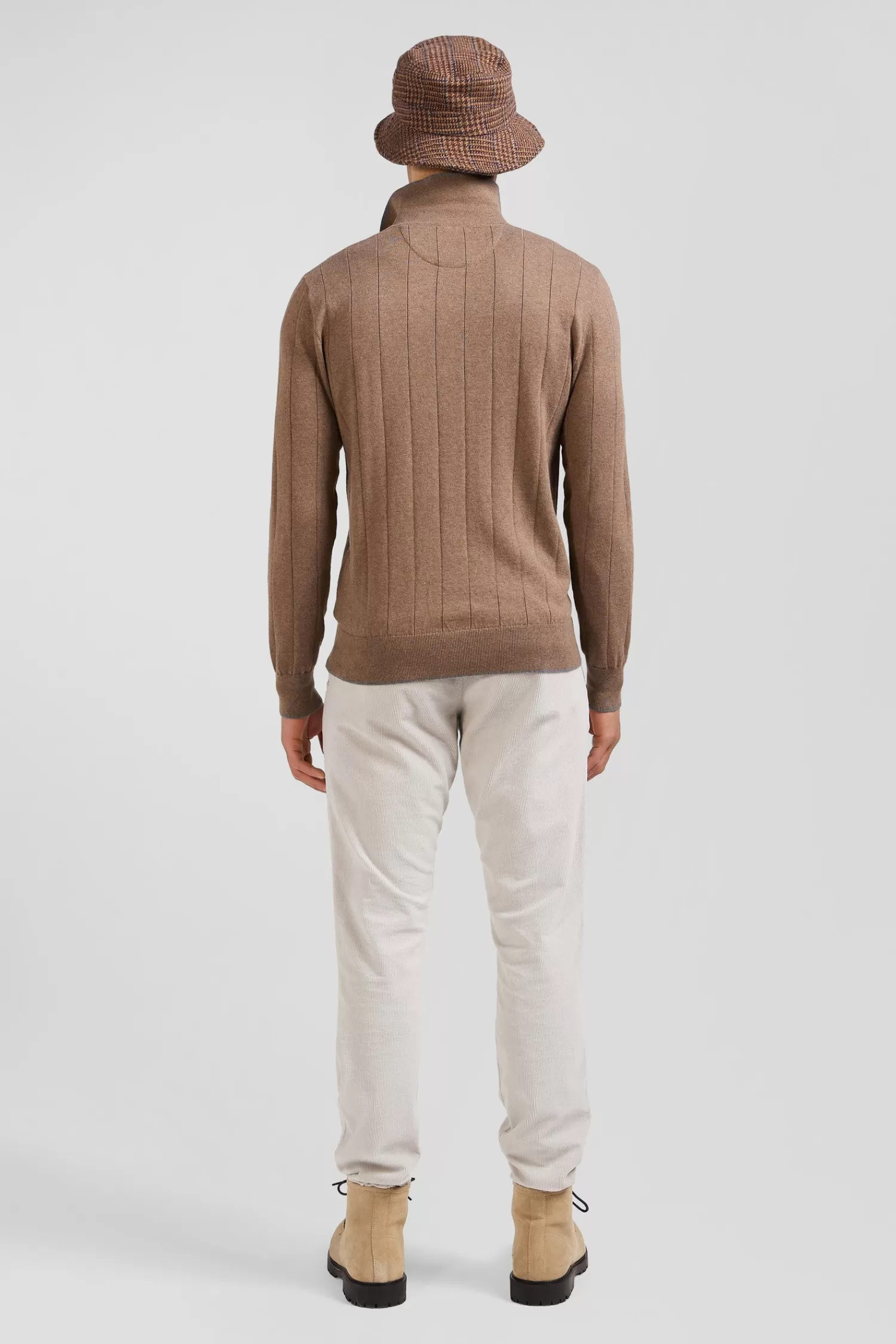Eden Park Regular brown cotton and cashmere jumper with rugby shirt collar< Sweaters
